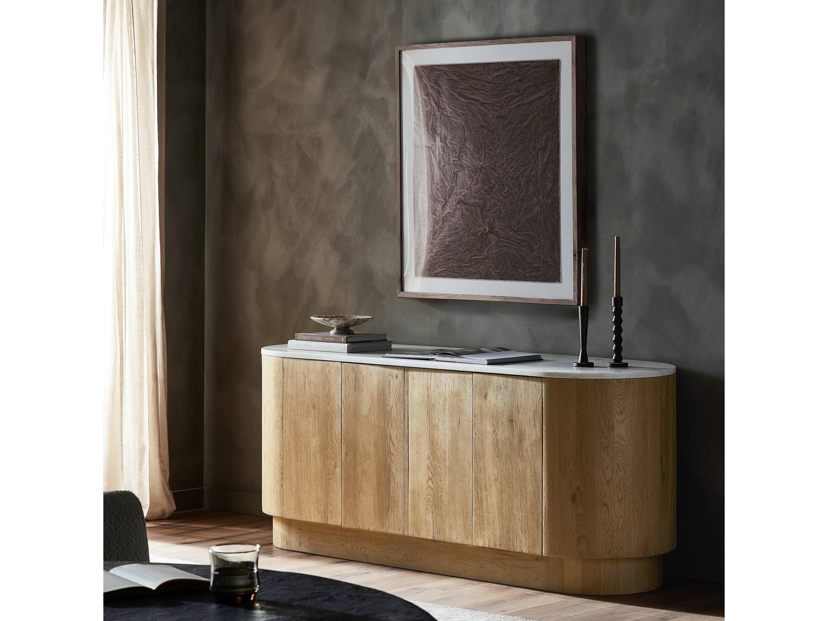 Four Hands Leighton 74" Oak Wood Light Blonde White Marble Sideboard