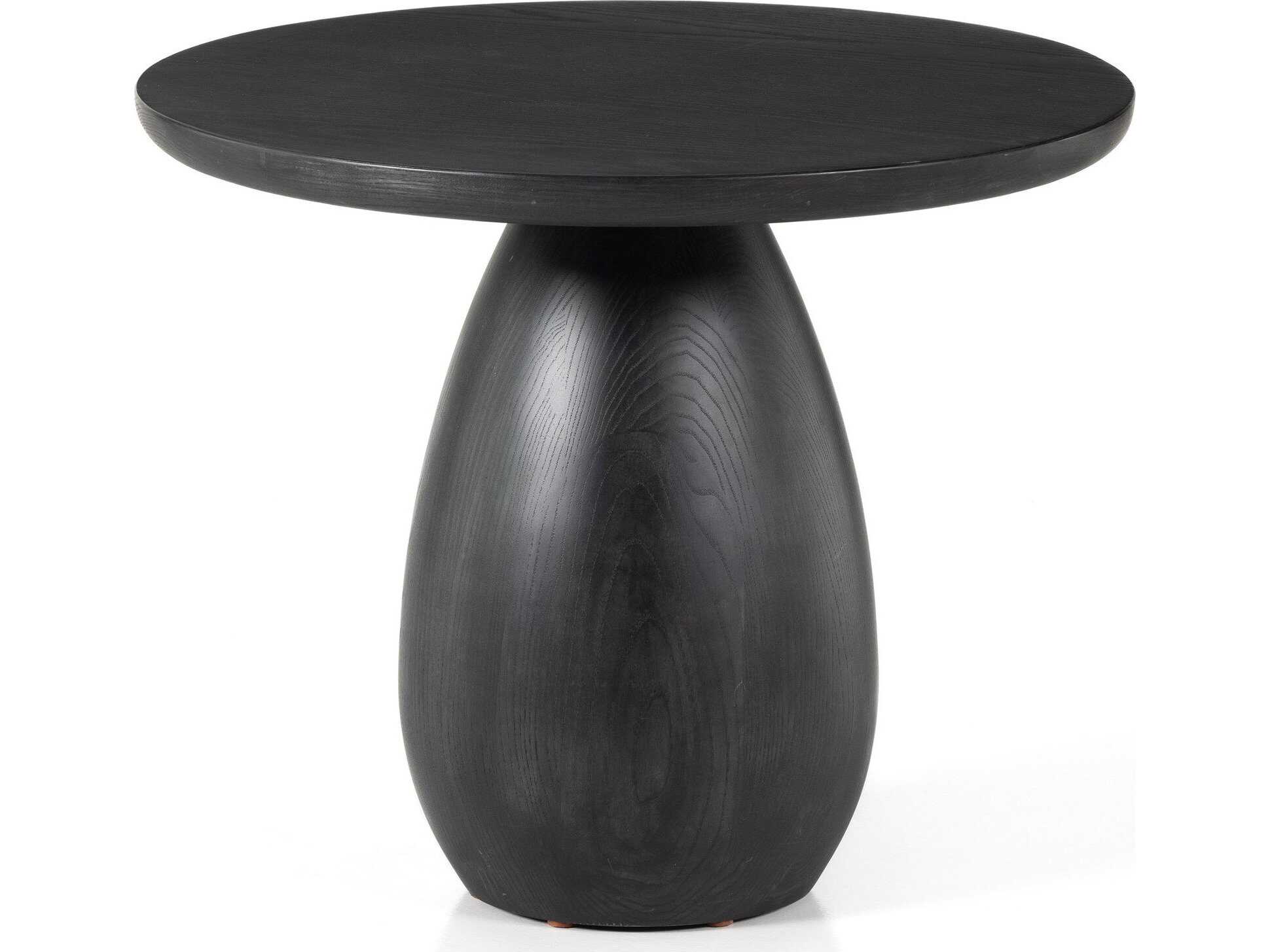 Four Hands Belfast Merla Round Wood Black Wash Ash End Table