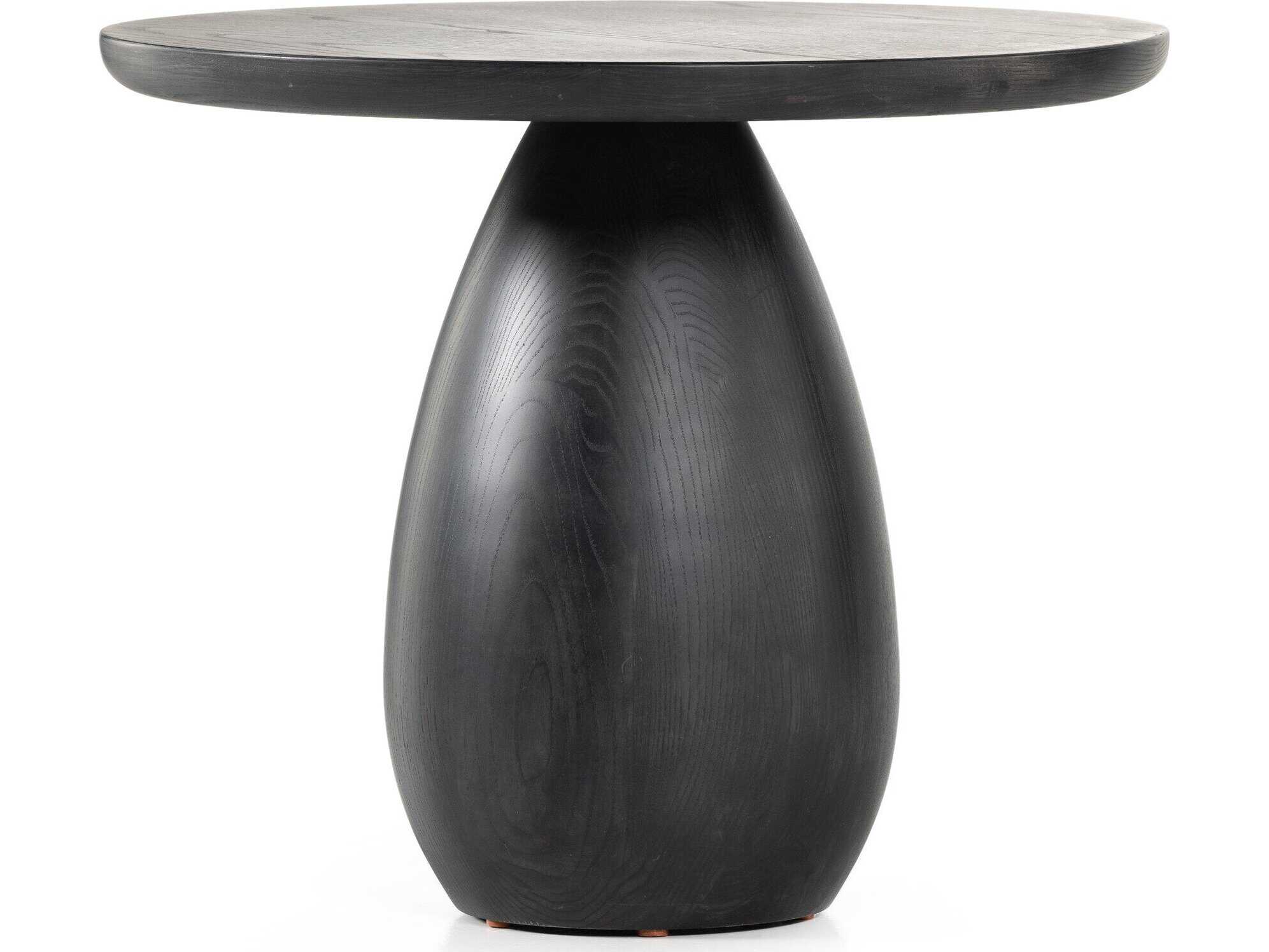 Four Hands Belfast Merla Round Wood Black Wash Ash End Table