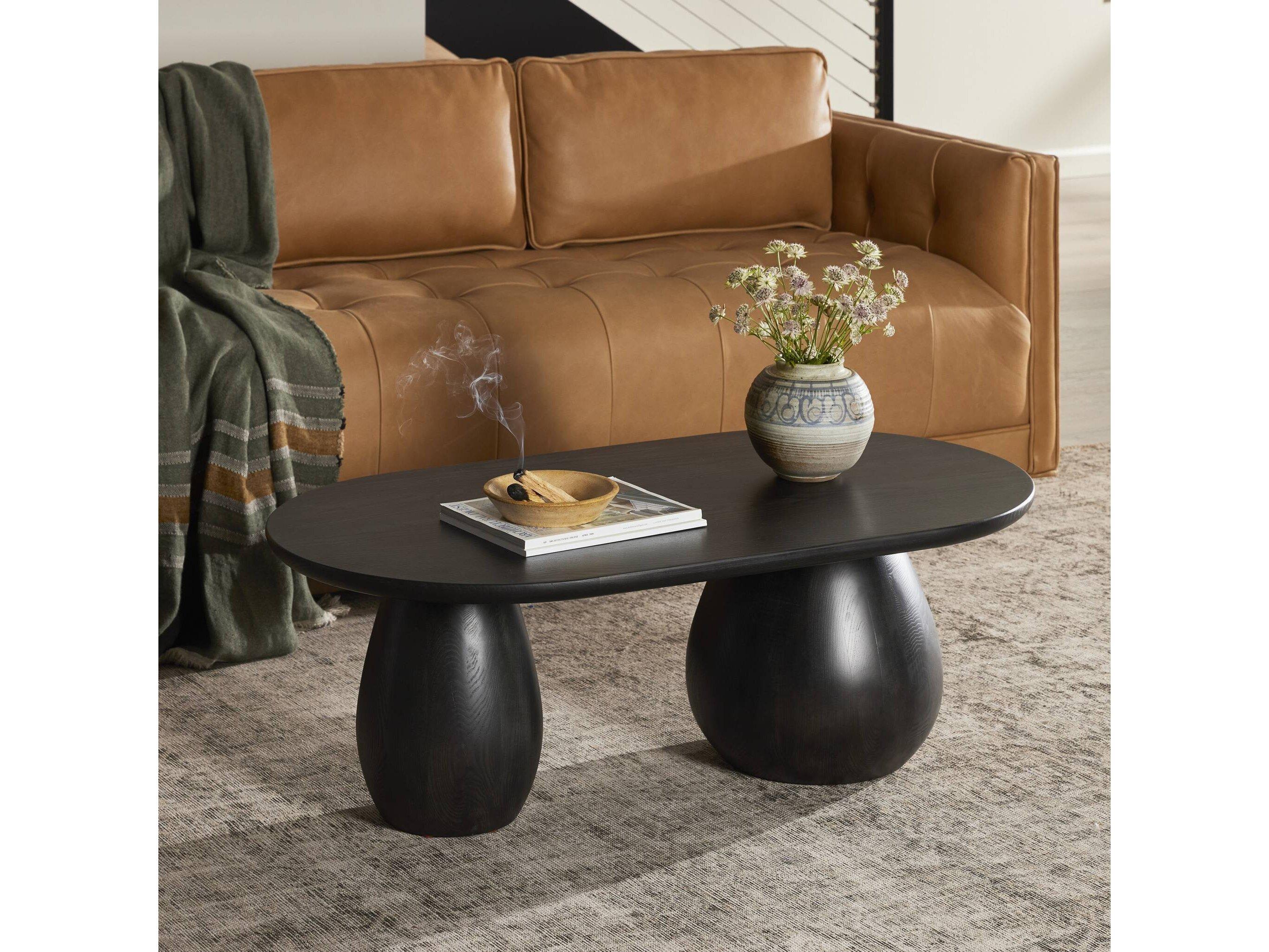 Four Hands Belfast Merla Oval Wood Black Wash Ash Veneer Coffee Table