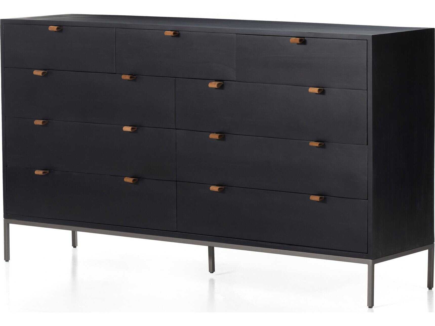 Four Hands Fulton Trey Black Wash Poplar  Wood 9 Drawer Dresser