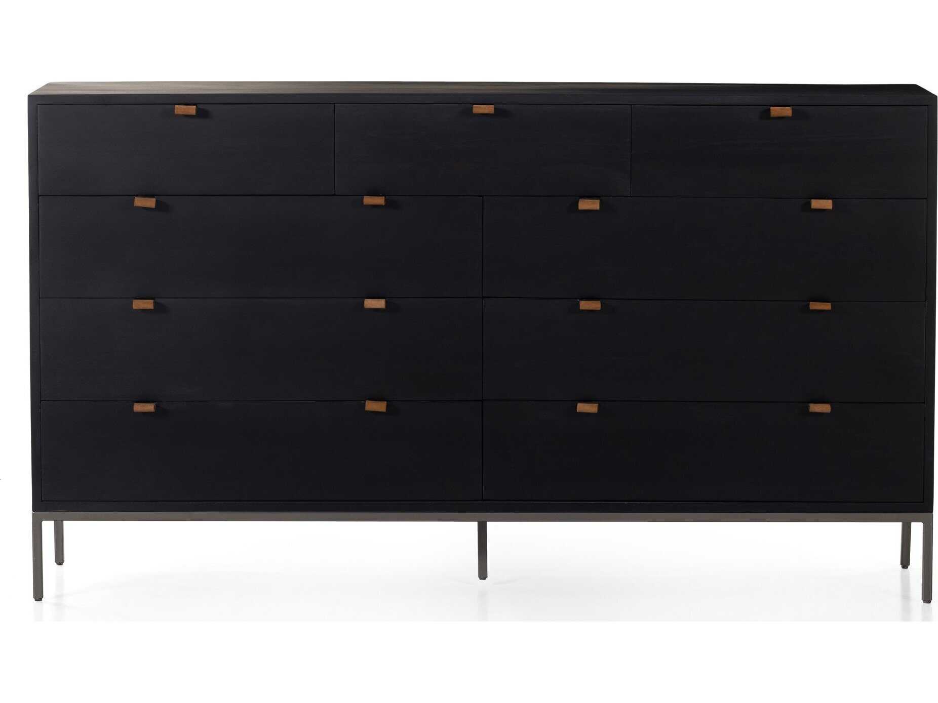 Four Hands Fulton Trey Black Wash Poplar  Wood 9 Drawer Dresser