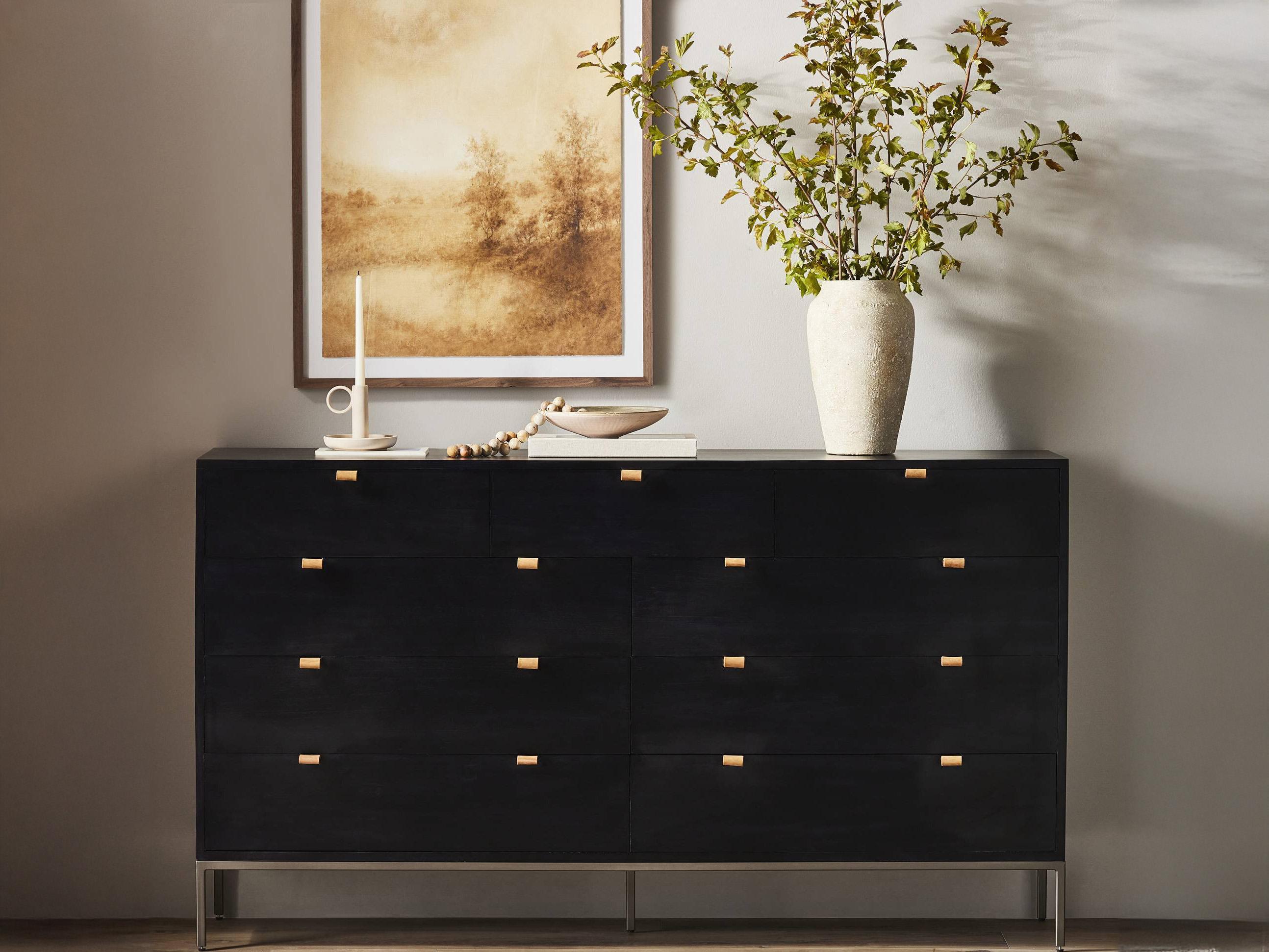 Four Hands Fulton Trey Black Wash Poplar  Wood 9 Drawer Dresser