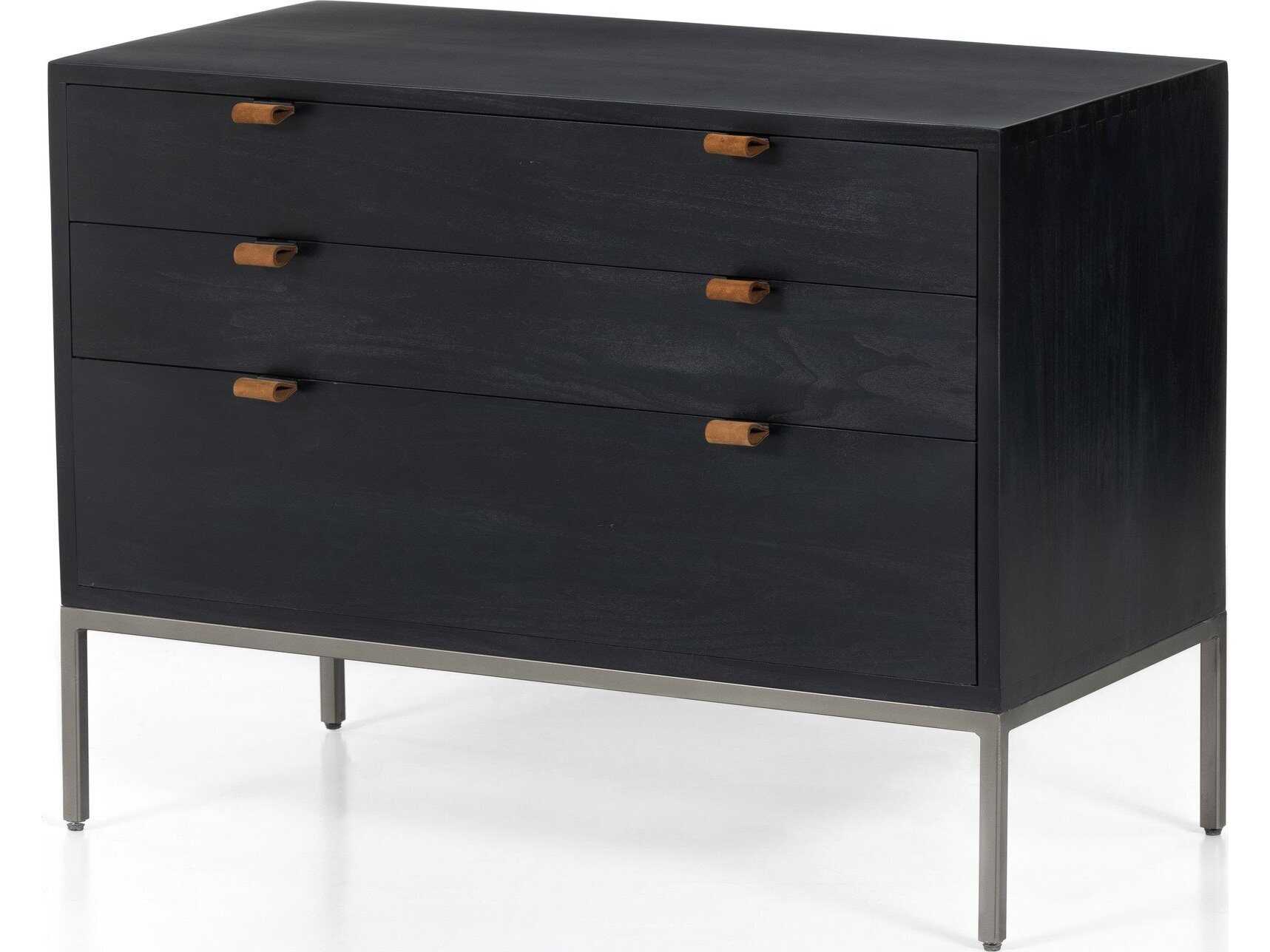 Four Hands Fulton Trey 3-Drawers Black Poplar Wood Nightstand