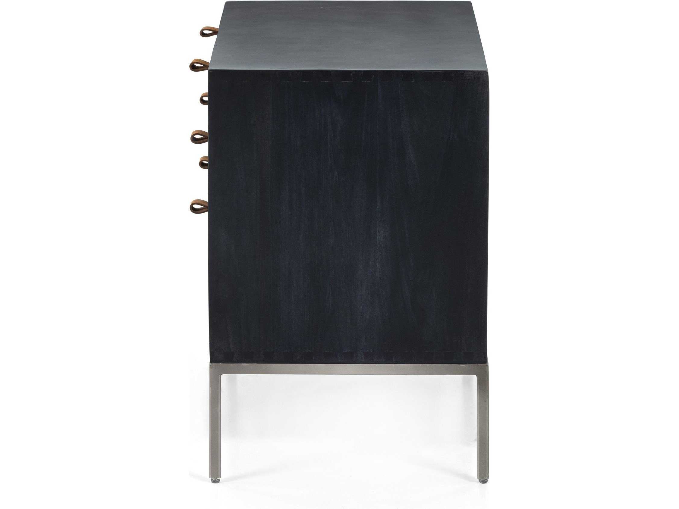 Four Hands Fulton Trey 3-Drawers Black Poplar Wood Nightstand