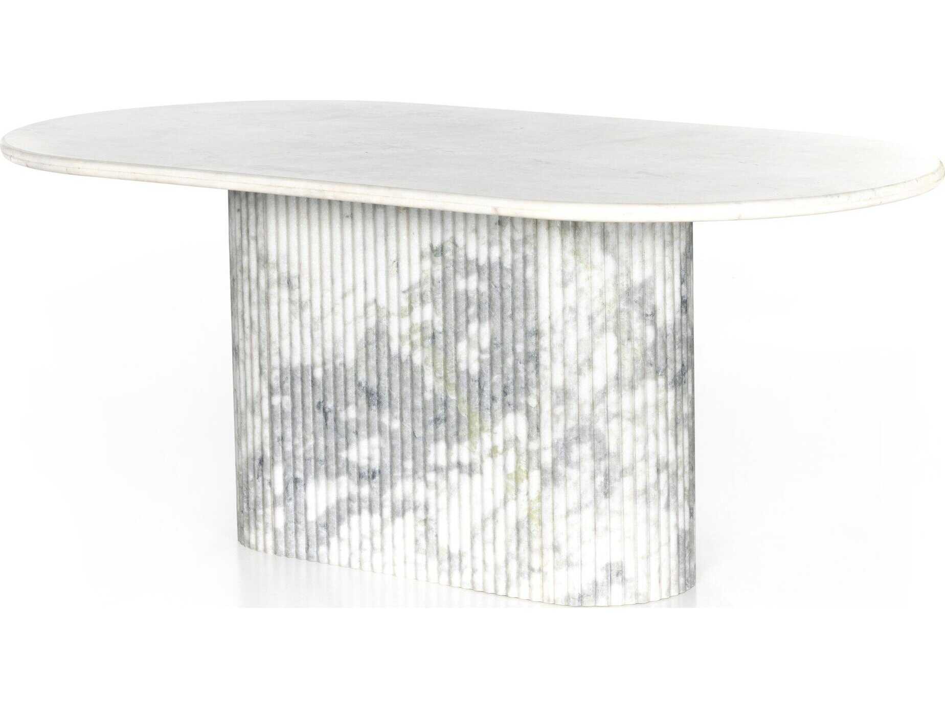 Four Hands Rockwell Oranda Polished White Marble Dining Table