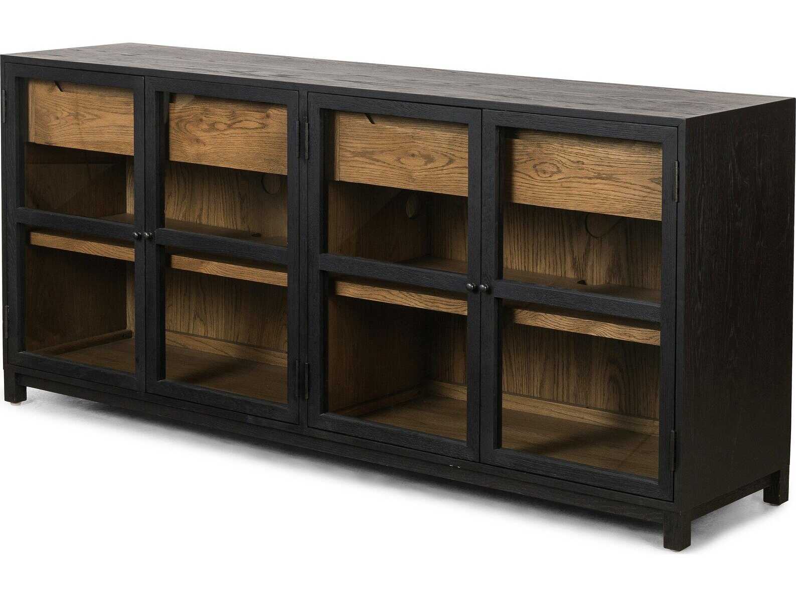 Four Hands Irondale Millie 78" Oak Wood Tempered Glass Drifted Sideboard