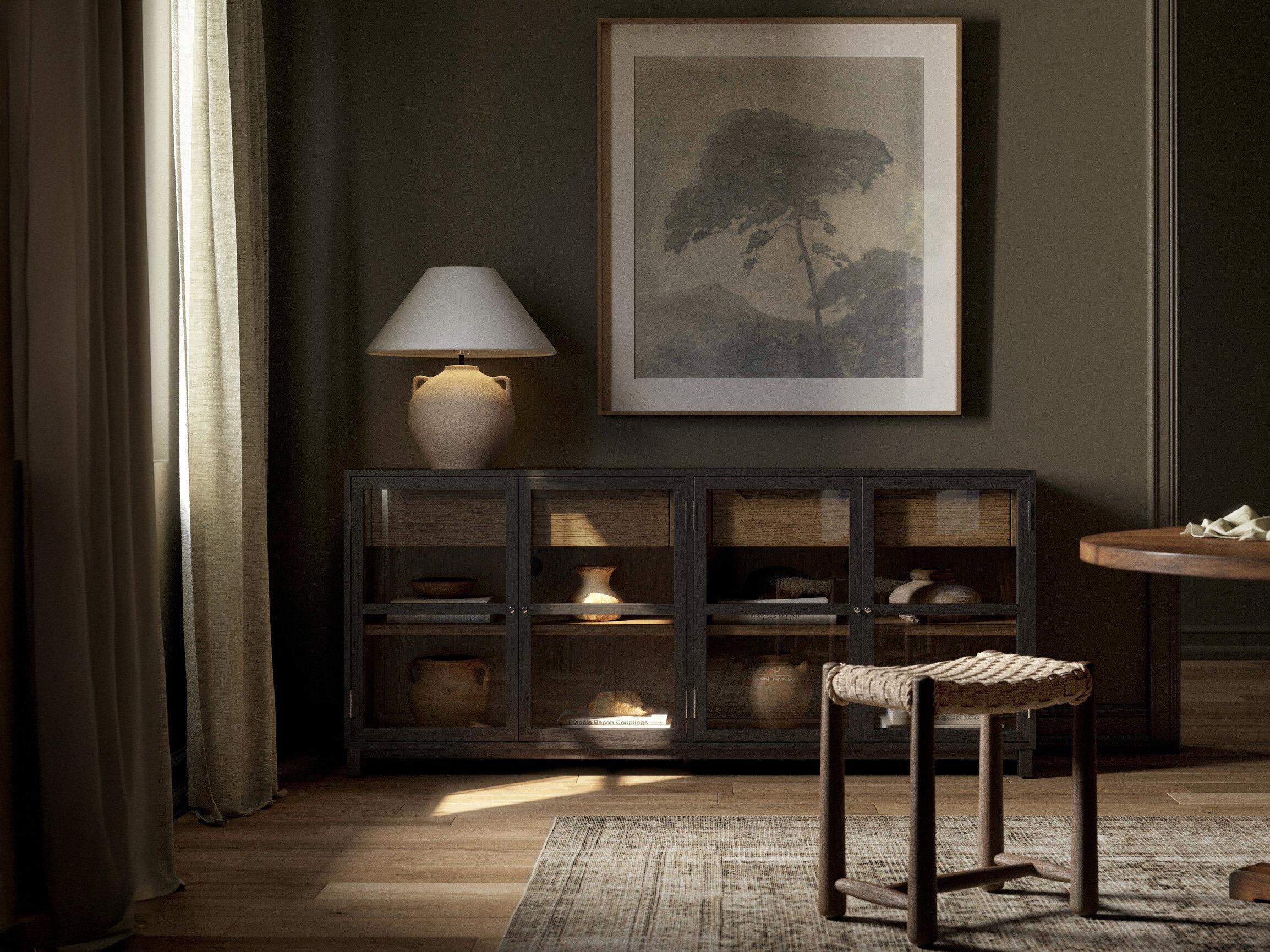 Four Hands Irondale Millie 78" Oak Wood Tempered Glass Drifted Sideboard