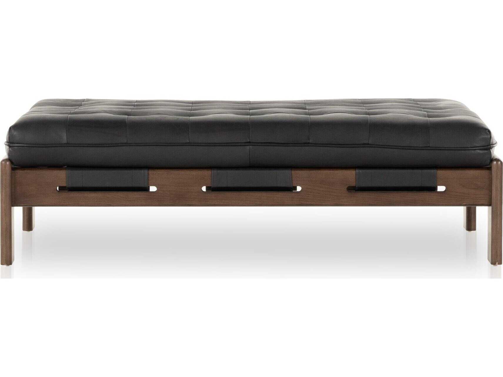 Four Hands Kensington Halston Heirloom Black Terra Brown Ash Leather Ottoman
