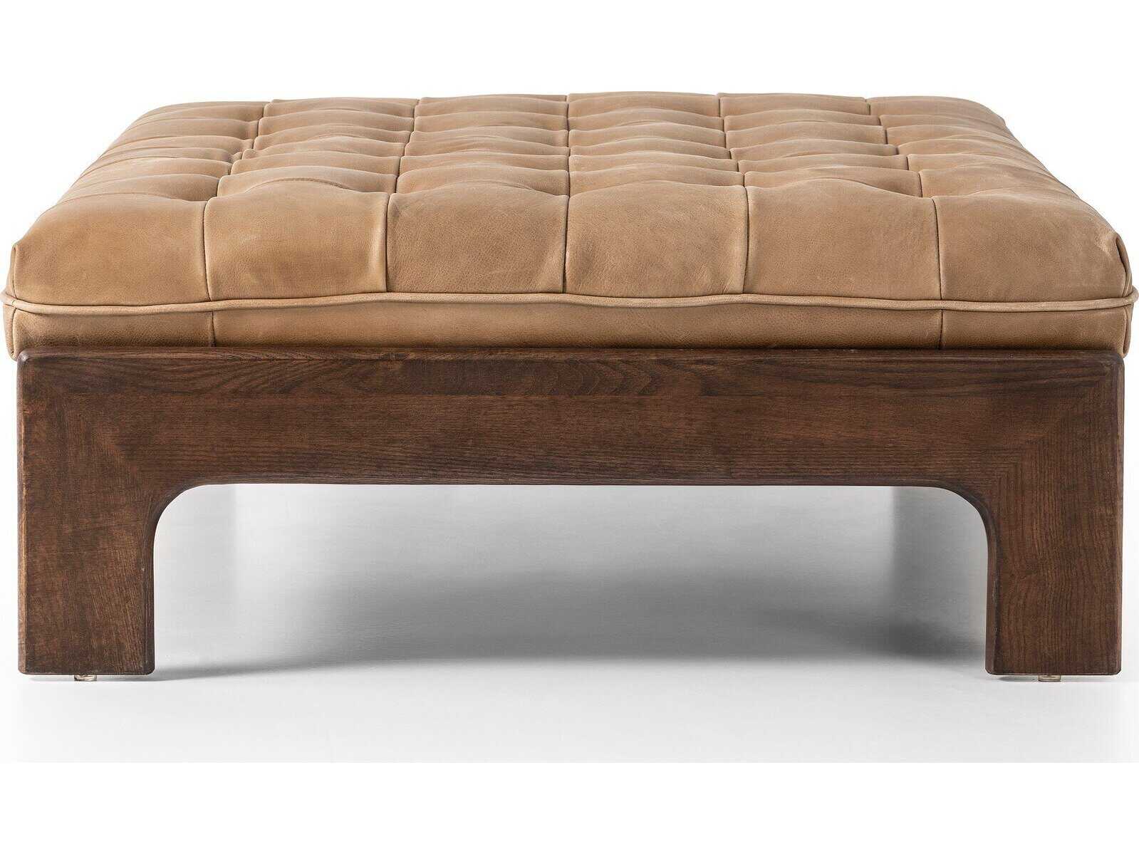 Four Hands Kensington Halston Brown Leather Ottoman