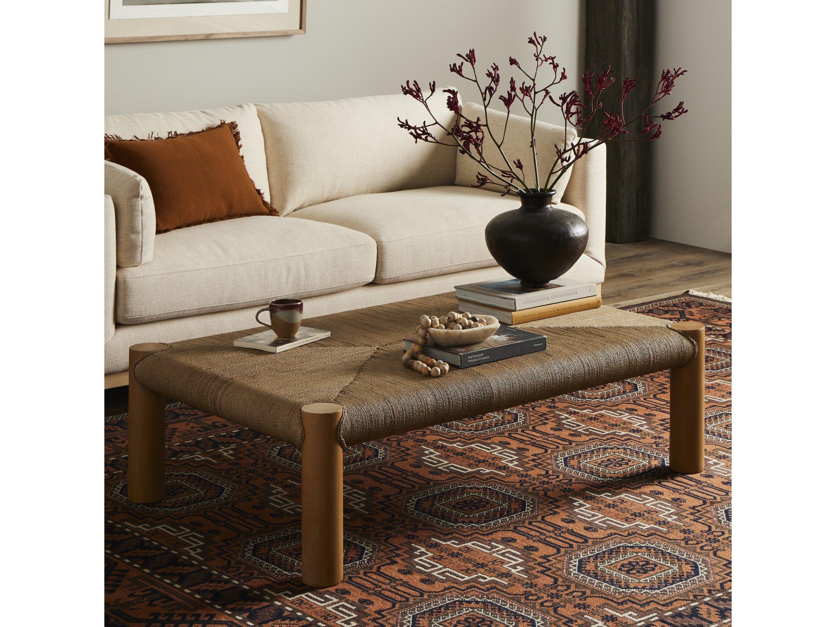 Four Hands Grass Roots Olin Rectangular Light Wash Mahogany Natural Agel Coffee Table