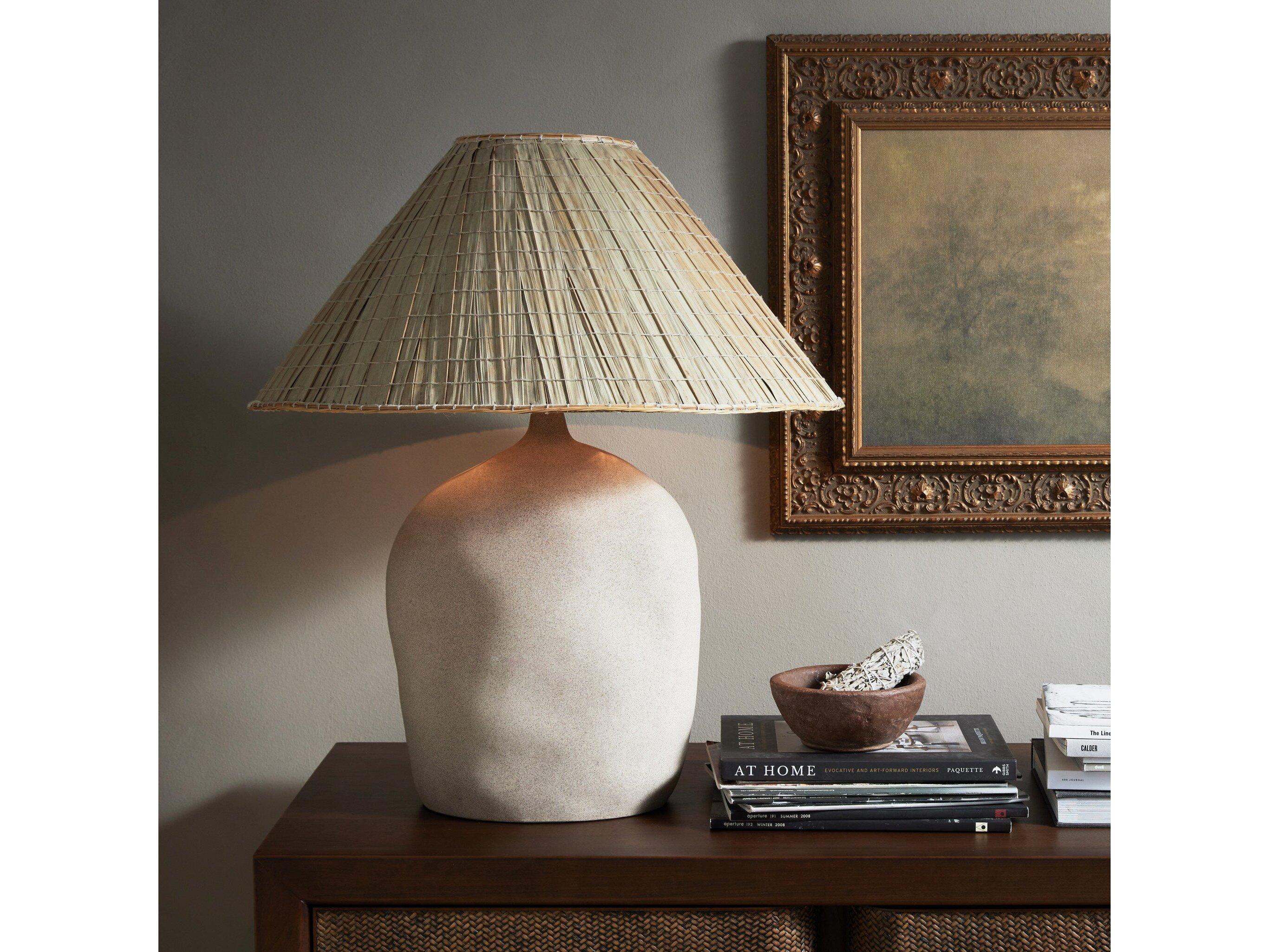 Four Hands Ryker Sand Porcelain Natural Palm Brown LED Buffet Lamp