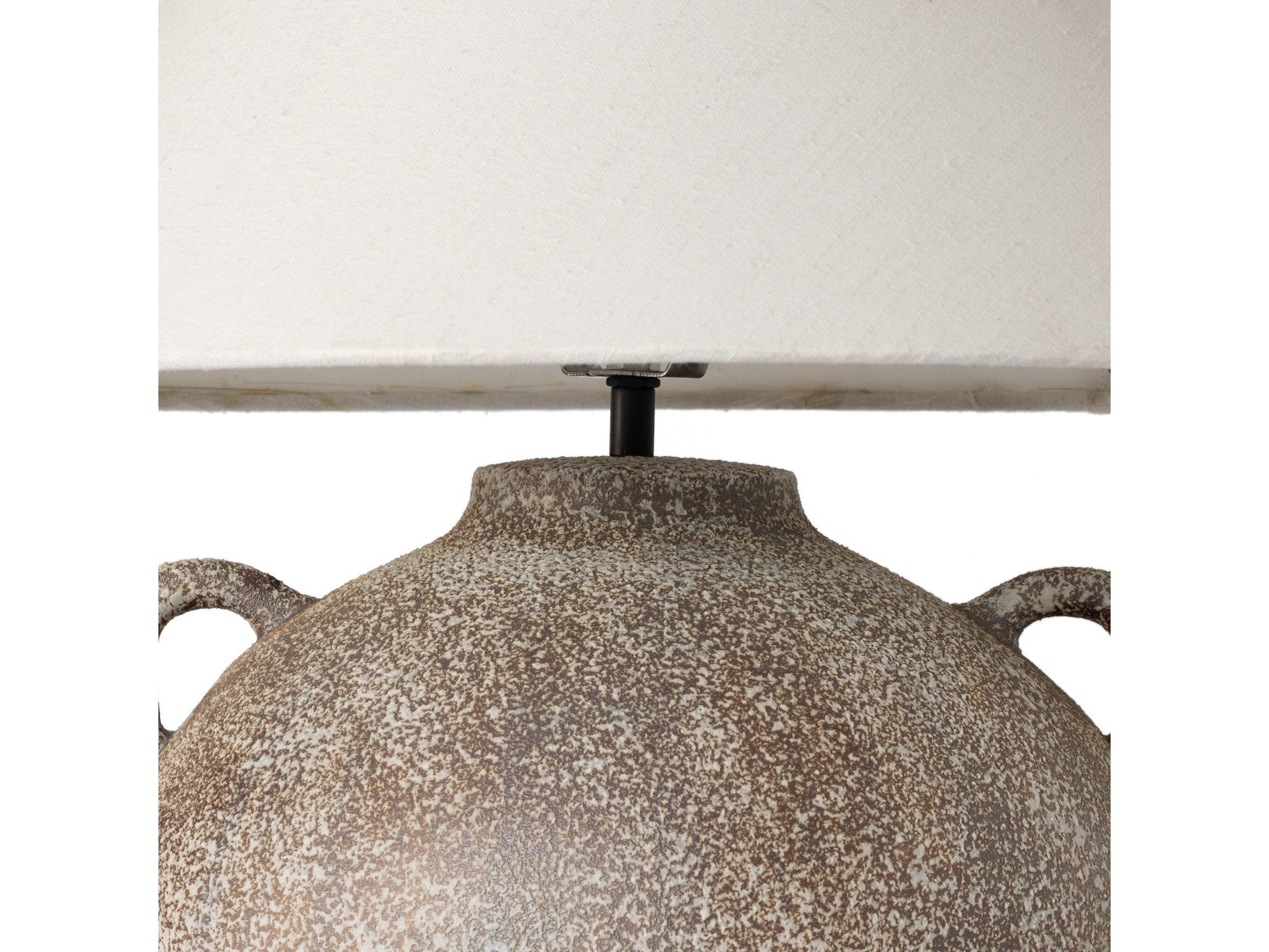 Four Hands Ryker Vintage Brown Ceramic Ivory Linen White LED Table Lamp