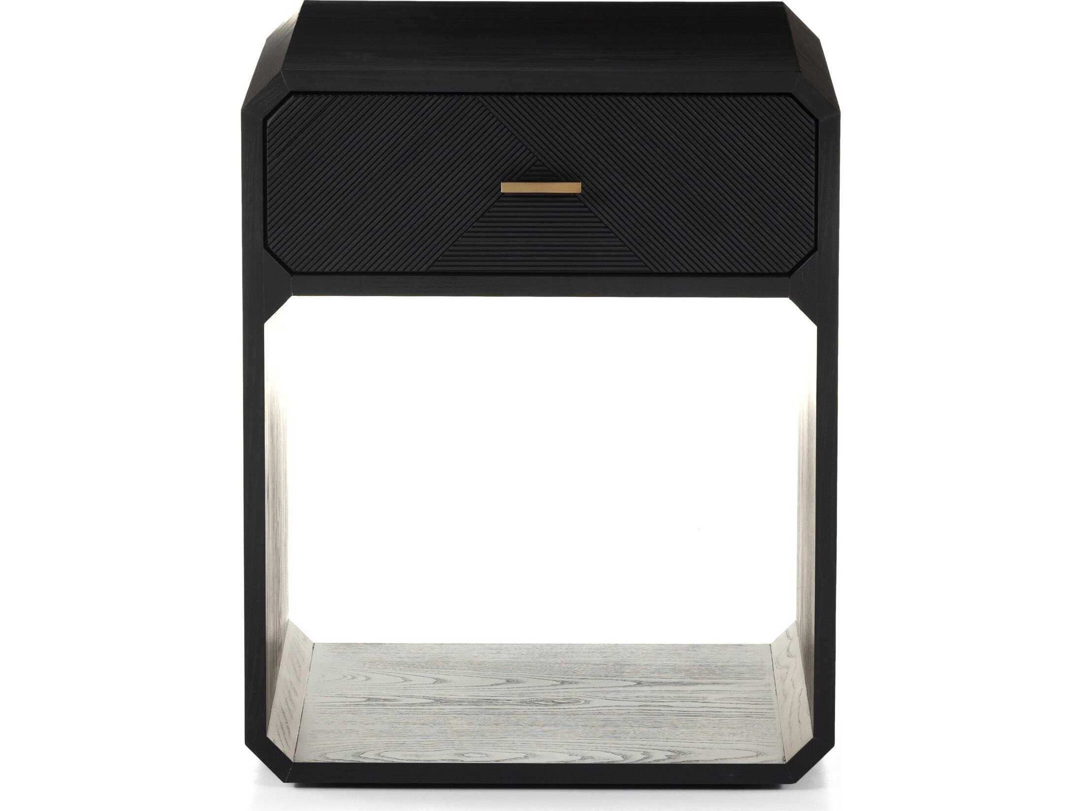 Four Hands Bolton Caspian 1-Drawer Black Ash Wood Nightstand