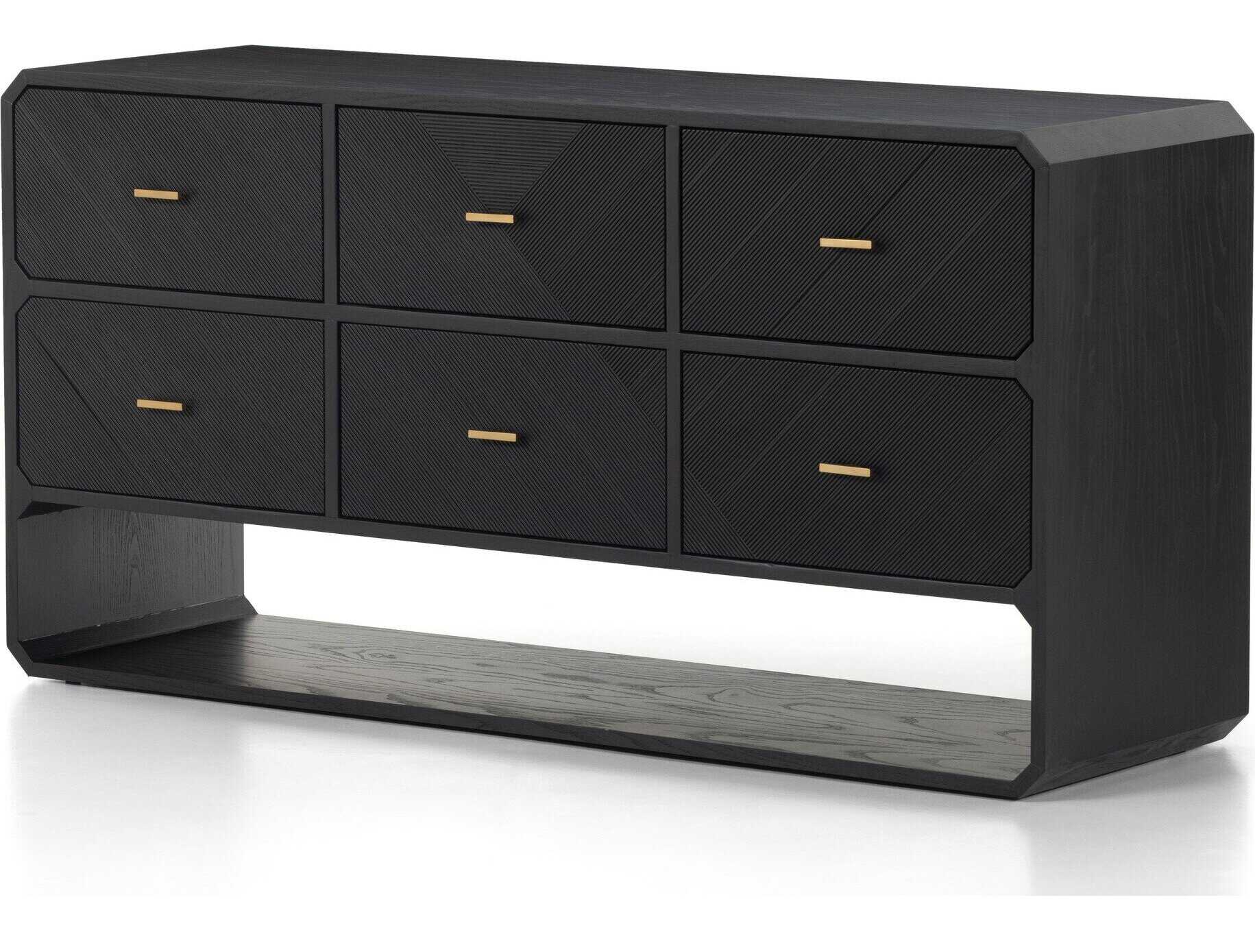 Four Hands Bolton Caspian 6-Drawers Black Ash Wood Dresser