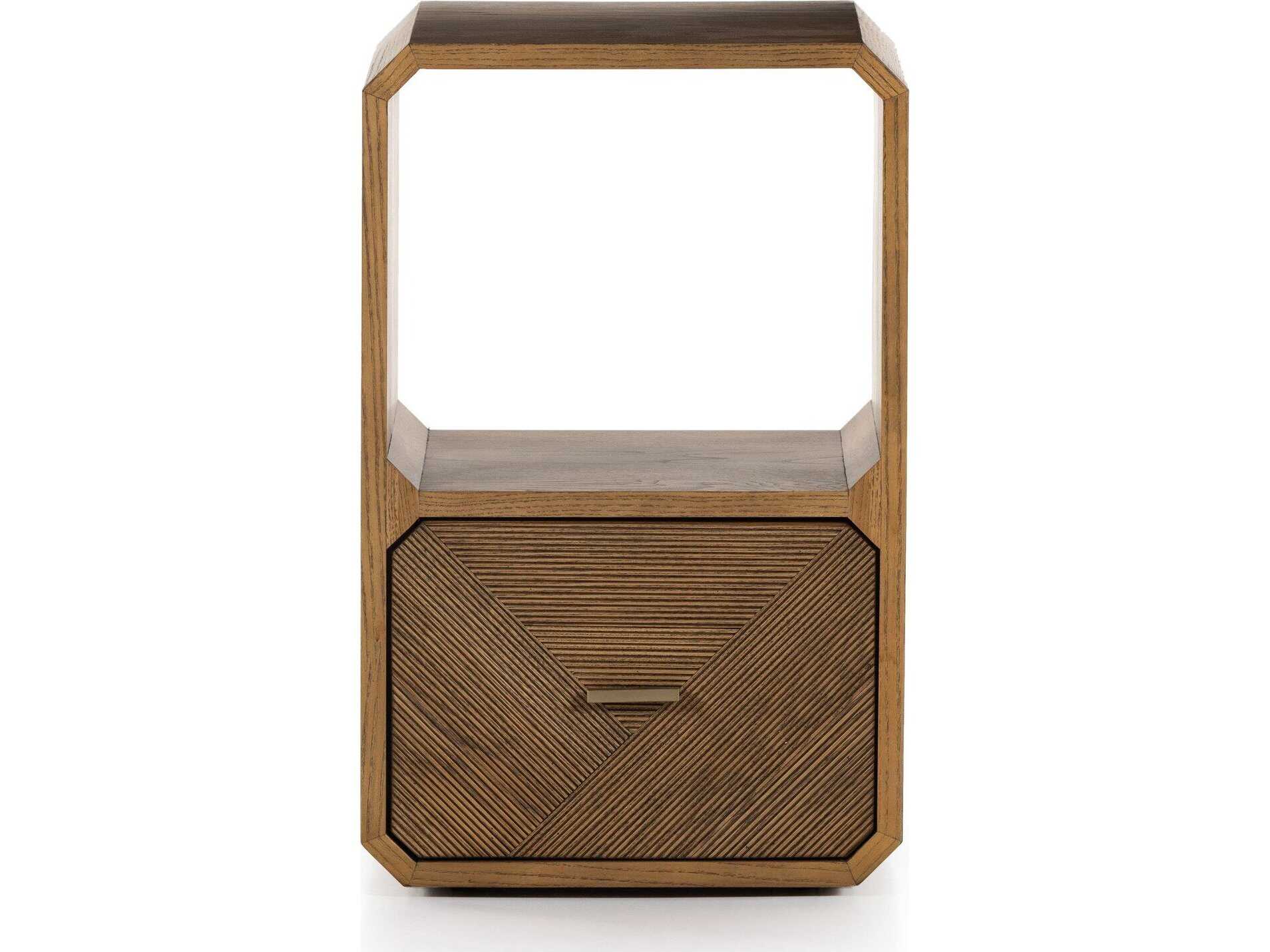 Four Hands Bolton Caspian Square Wood Natural Ash Satin Brass End Table