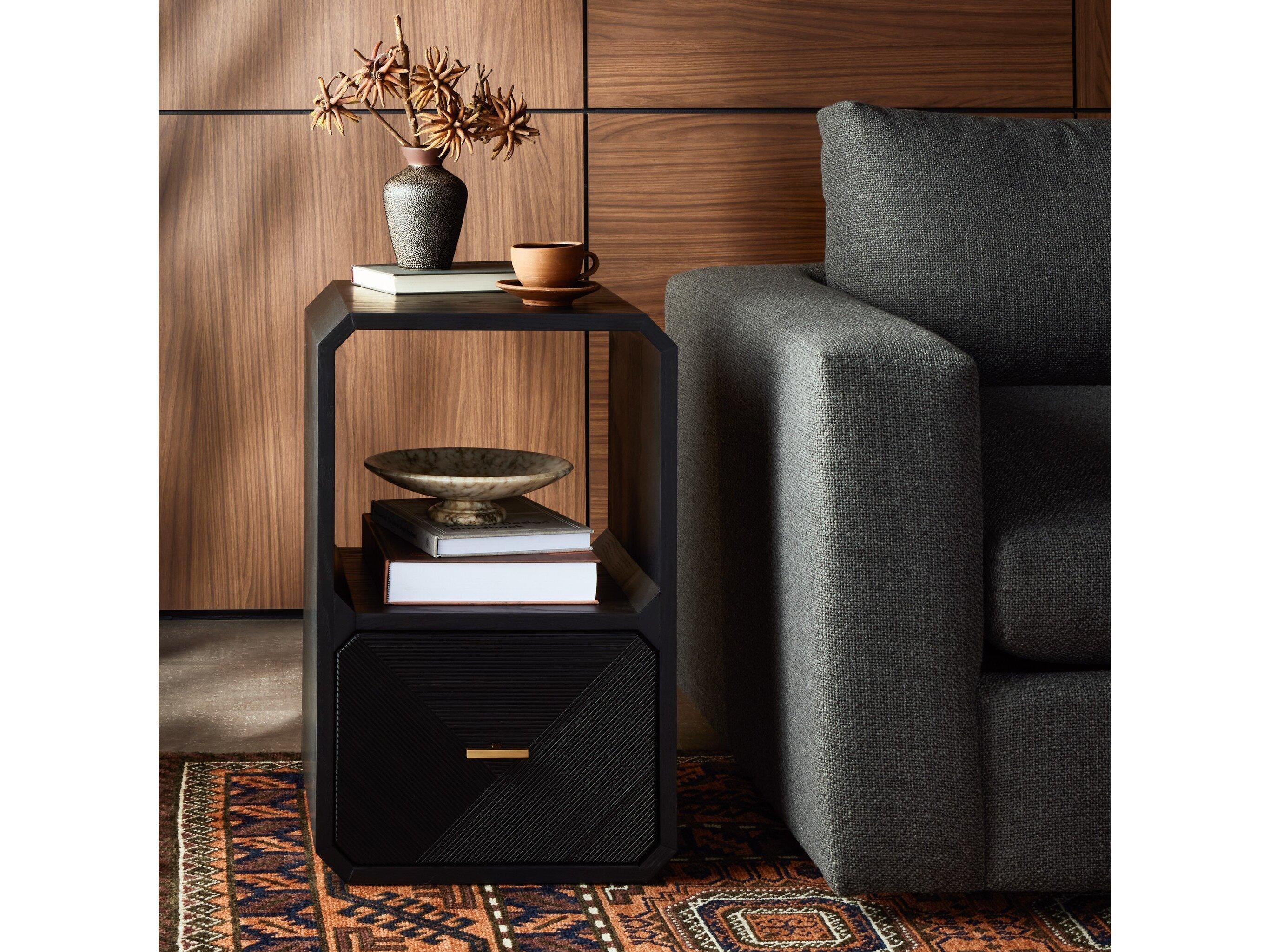 Four Hands Bolton Caspian Black Ash Veneer Square Wood End Table
