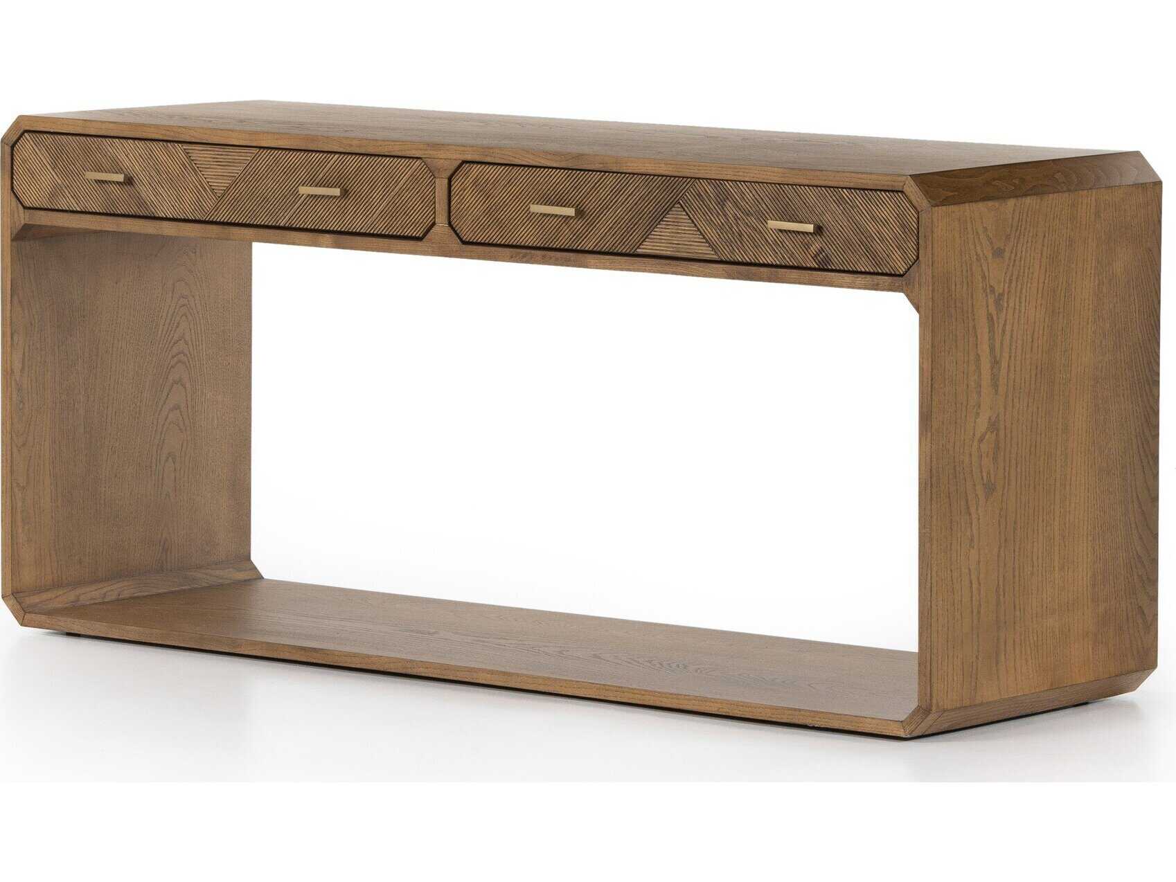 Four Hands Bolton Rectangular Wood Natural Ash Satin Brass Console Table