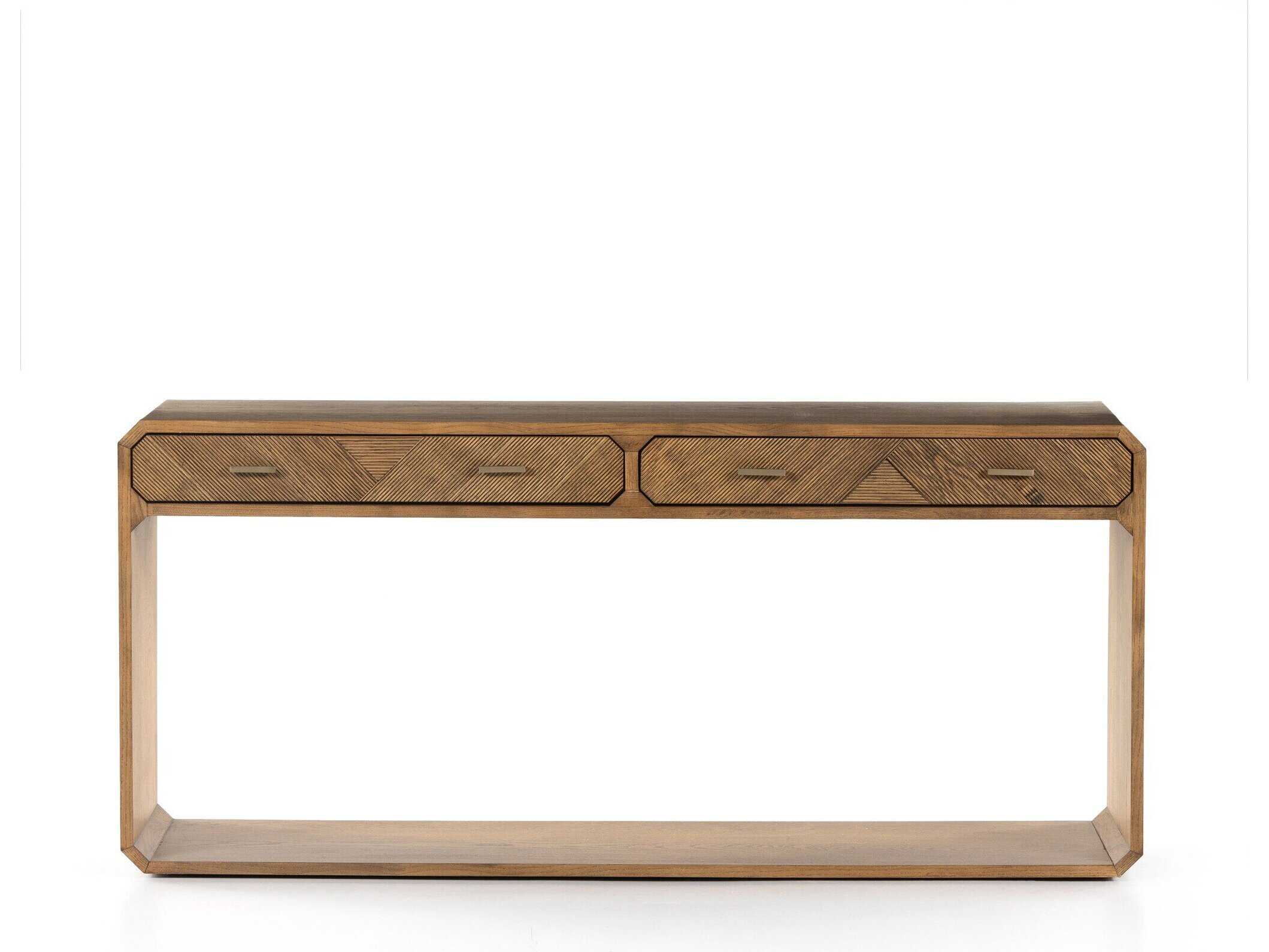Four Hands Bolton Rectangular Wood Natural Ash Satin Brass Console Table
