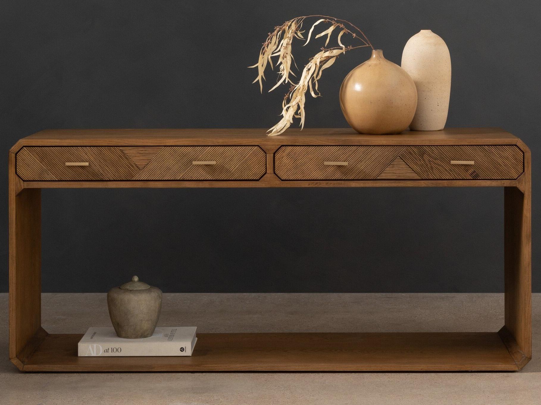 Four Hands Bolton Rectangular Wood Natural Ash Satin Brass Console Table