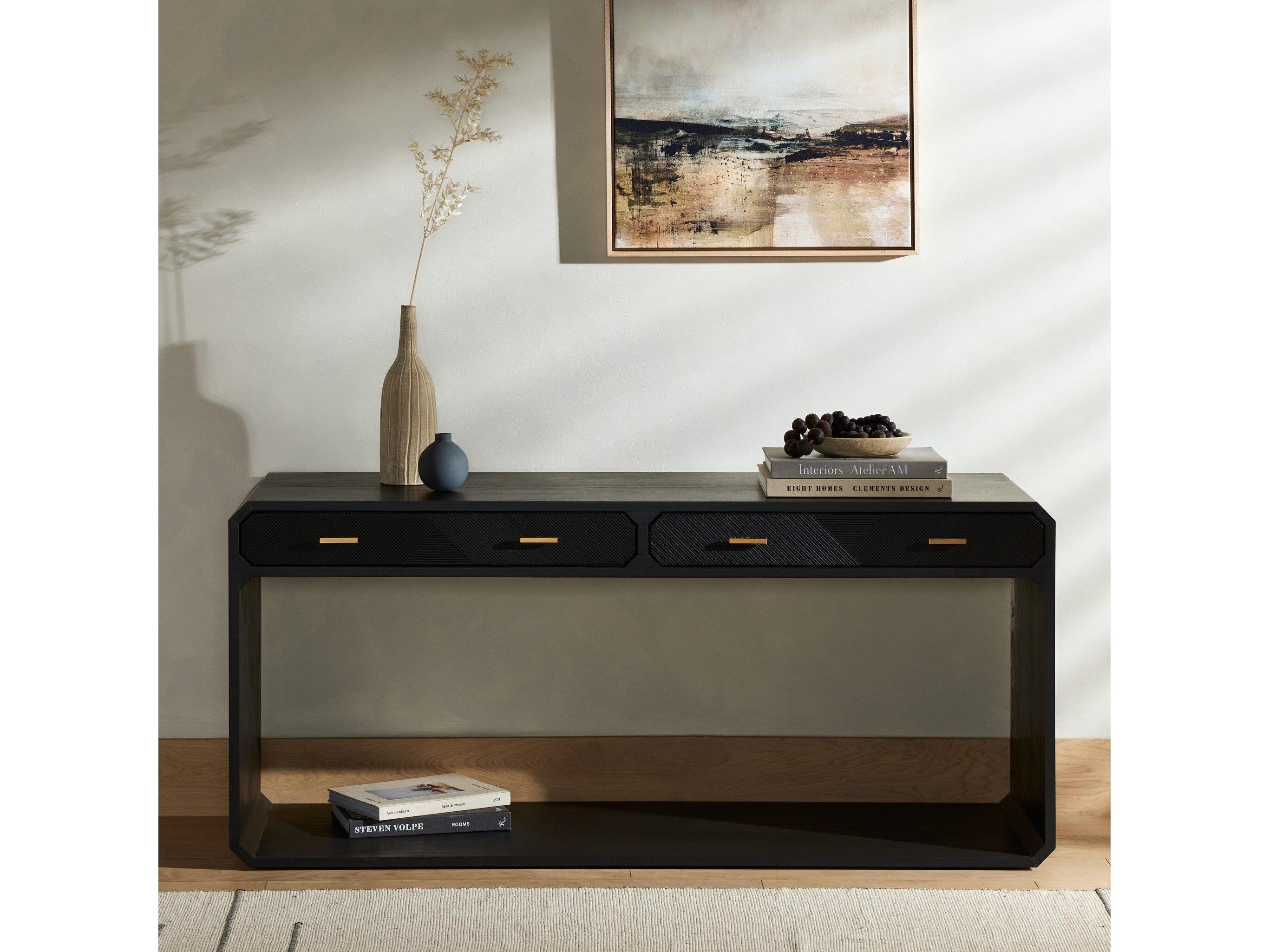 Four Hands Bolton Caspian Console Table-Black Ash