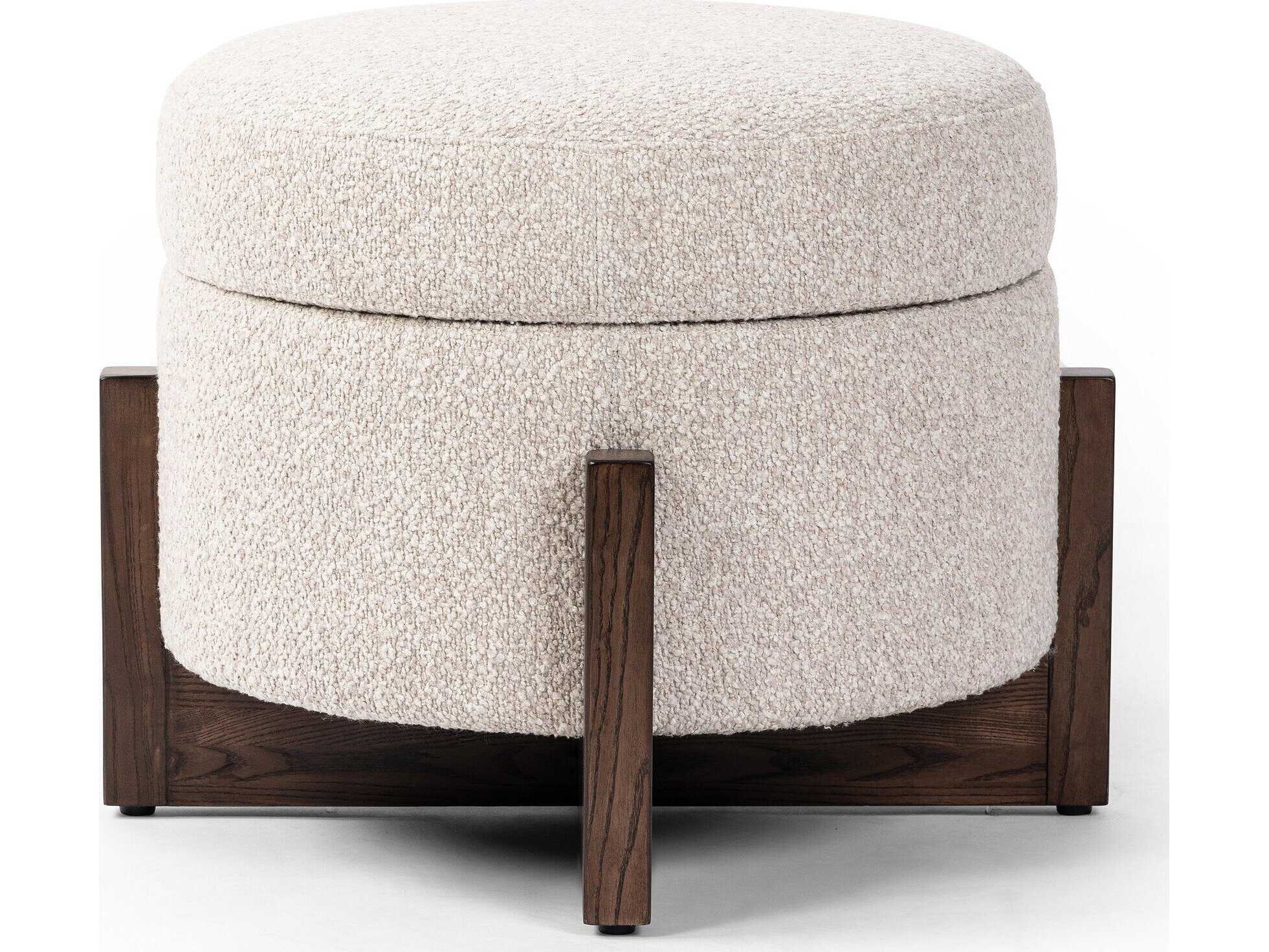 Four Hands Ashford Esben Storage Sattley Fog Terra Brown Nettlewod Beige Upholstered Ottoman