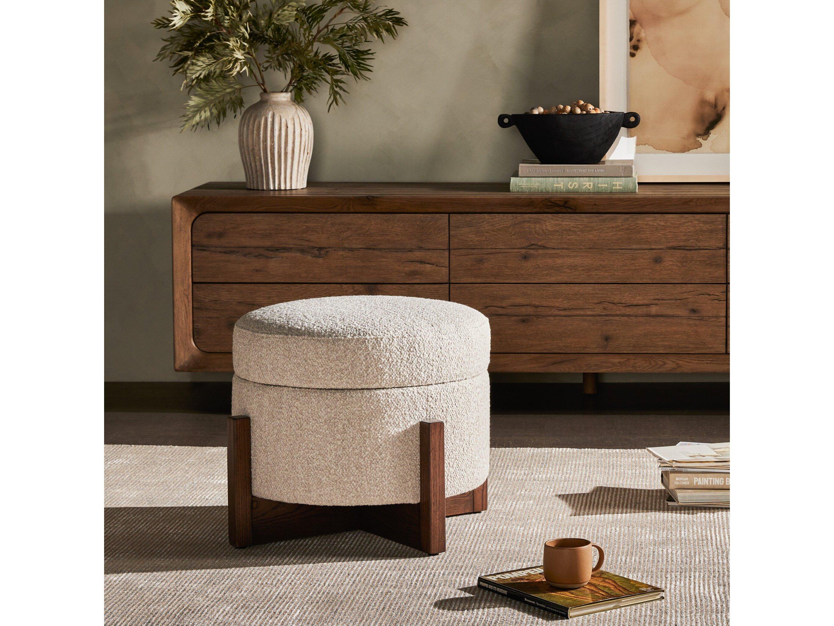 Four Hands Ashford Esben Storage Sattley Fog Terra Brown Nettlewod Beige Upholstered Ottoman