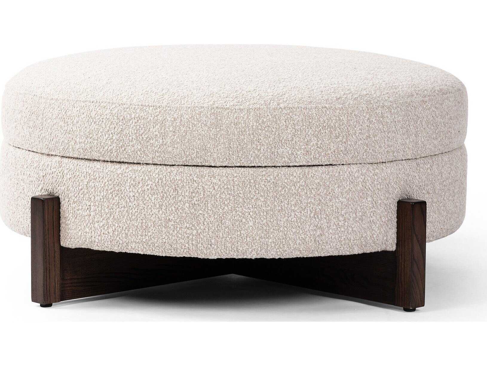 Four Hands Ashford Esben Storage Sattley Fog Terra Brown Nettlewod Beige Upholstered Ottoman