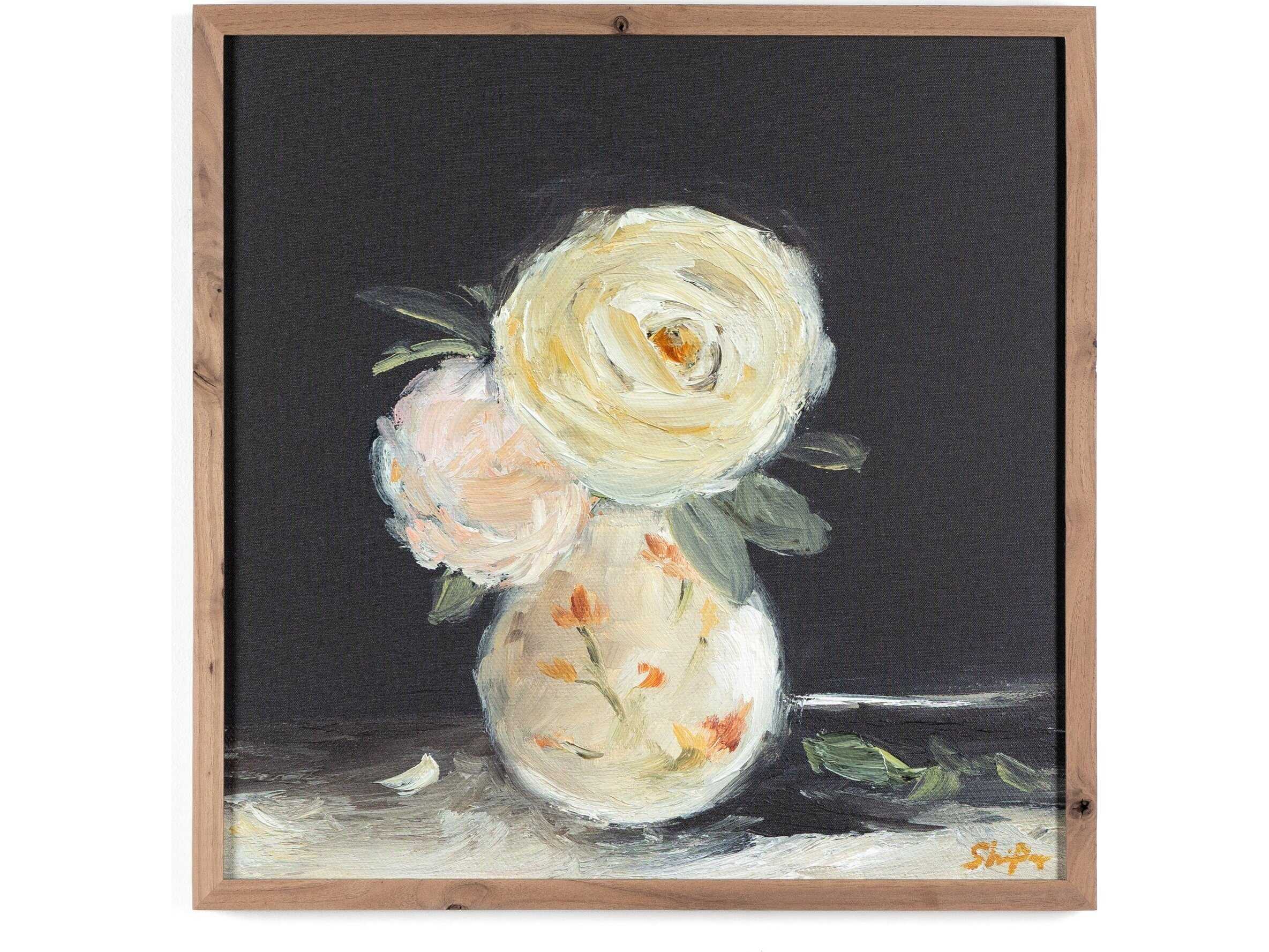 Four Hands Art Studio Flowers In Vase by Shaina Page Rustic Walnut  Canvas Wall Art