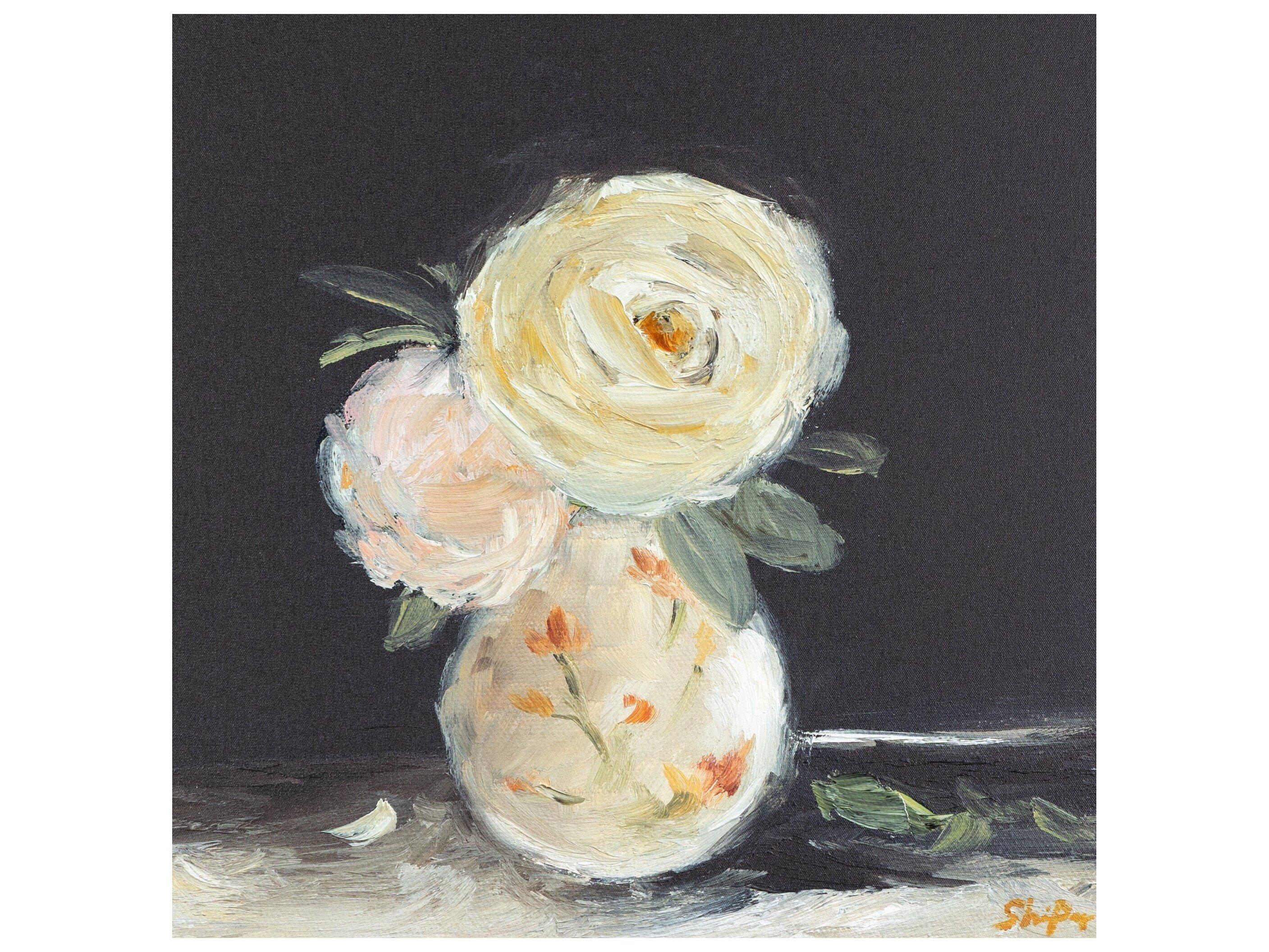 Four Hands Art Studio Flowers In Vase by Shaina Page Rustic Walnut  Canvas Wall Art