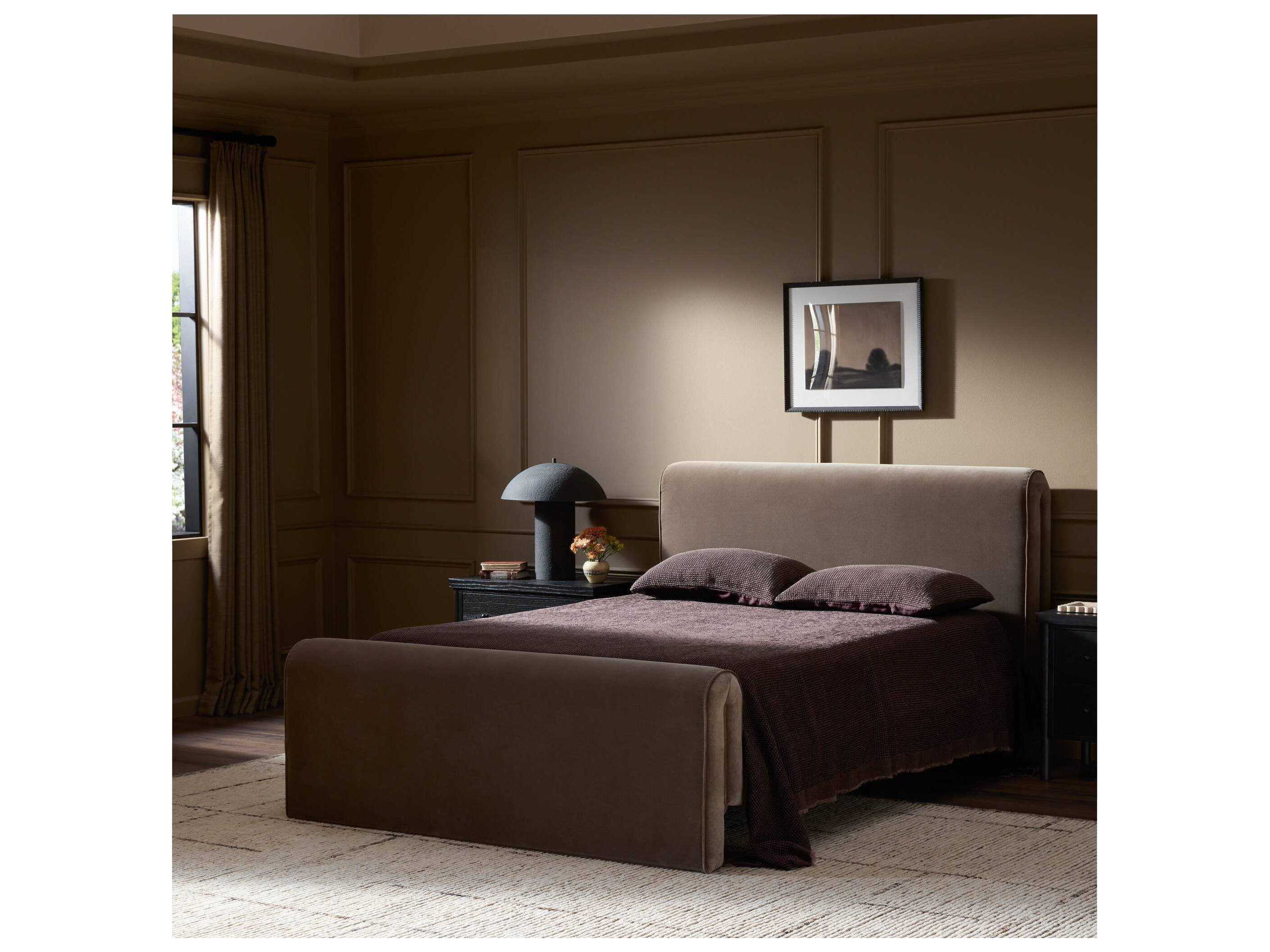 Four Hands Norwood Surrey Fossil Burma Shiitake Brown Upholstered Queen Panel Bed