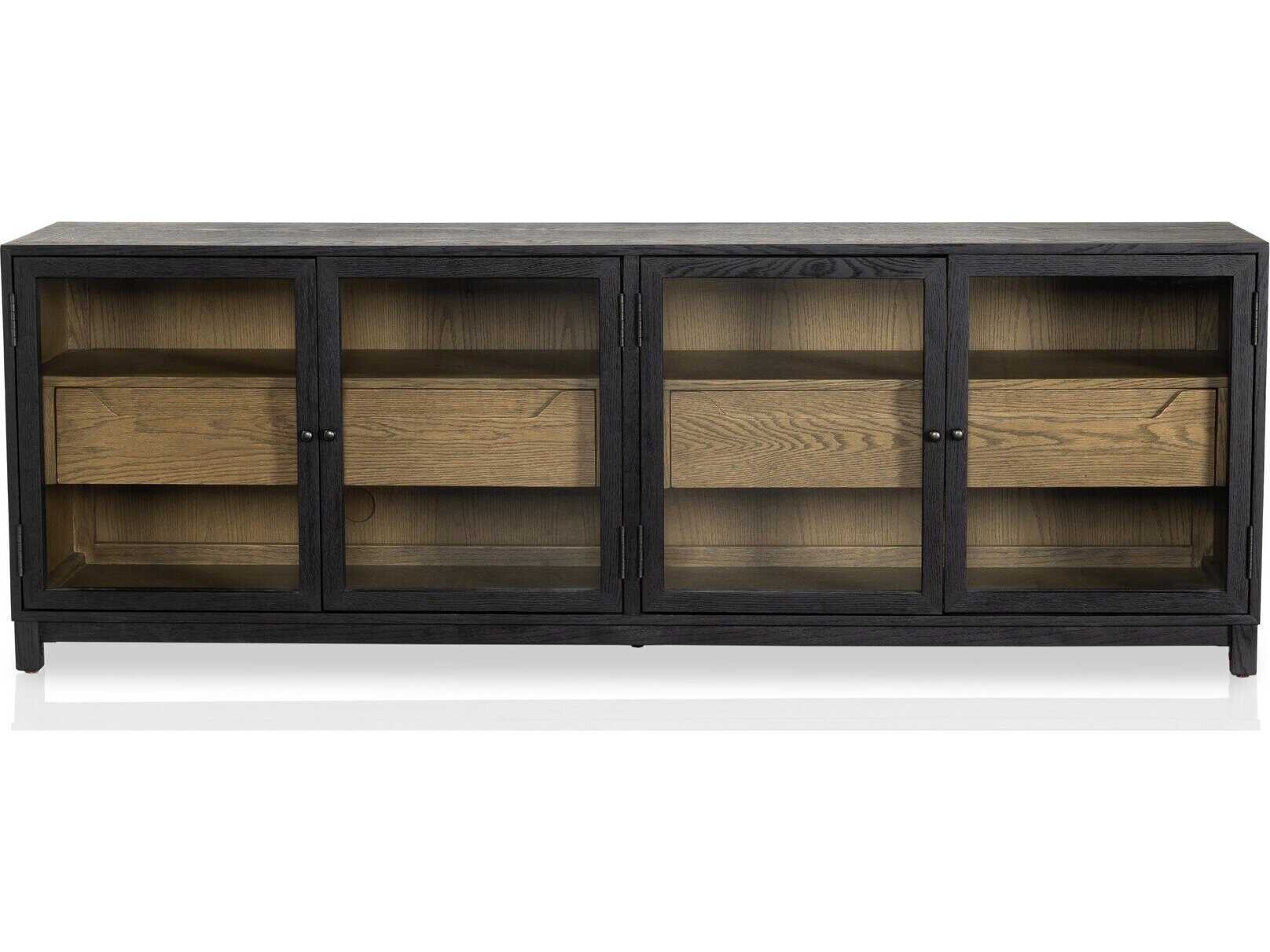 Four Hands Irondale Millie 78" Oak Wood Tempered Glass Drifted Black Media Console