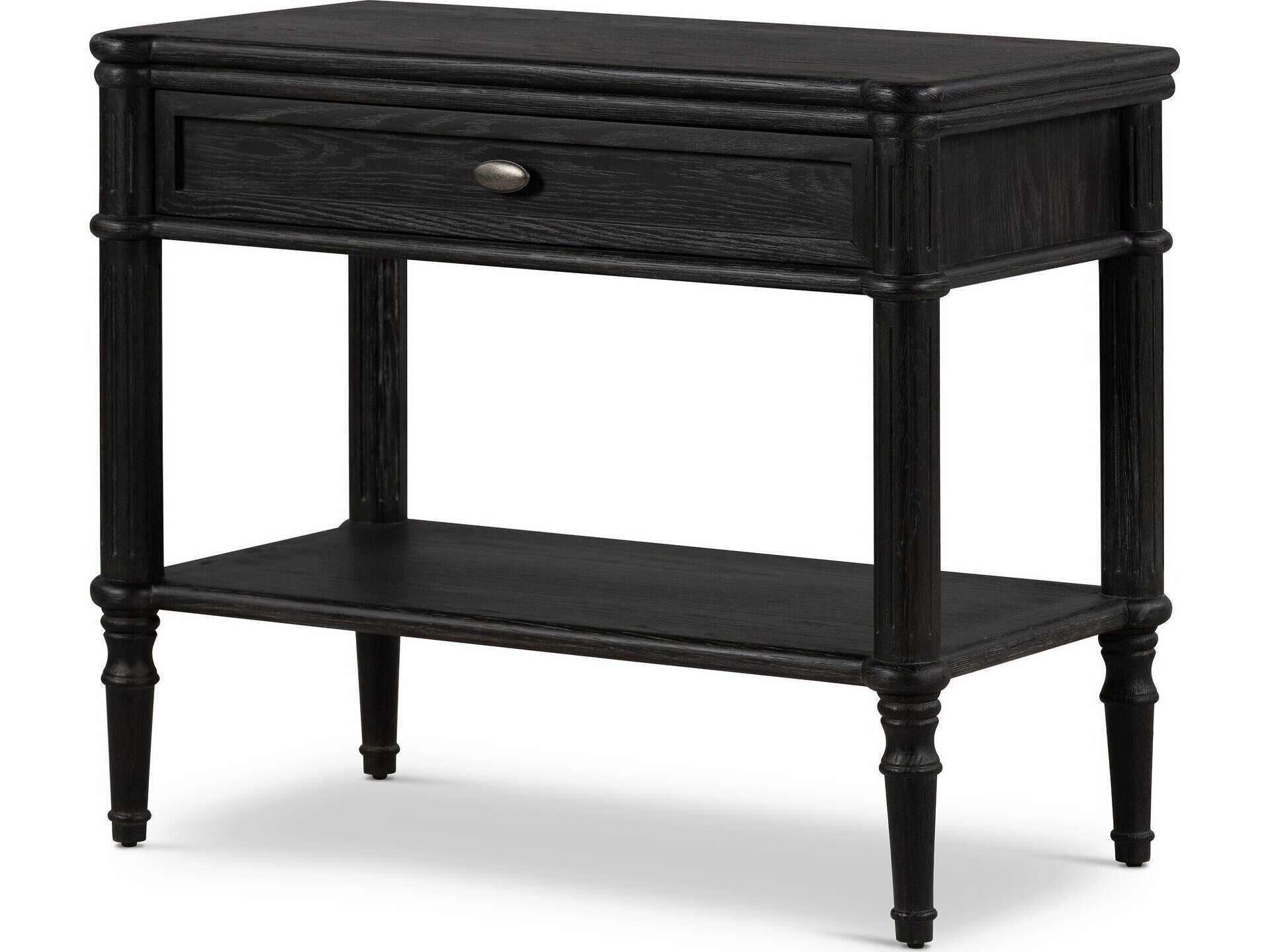 Four Hands Collins Toulouse 1-Drawer Black Oak Wood Nightstand