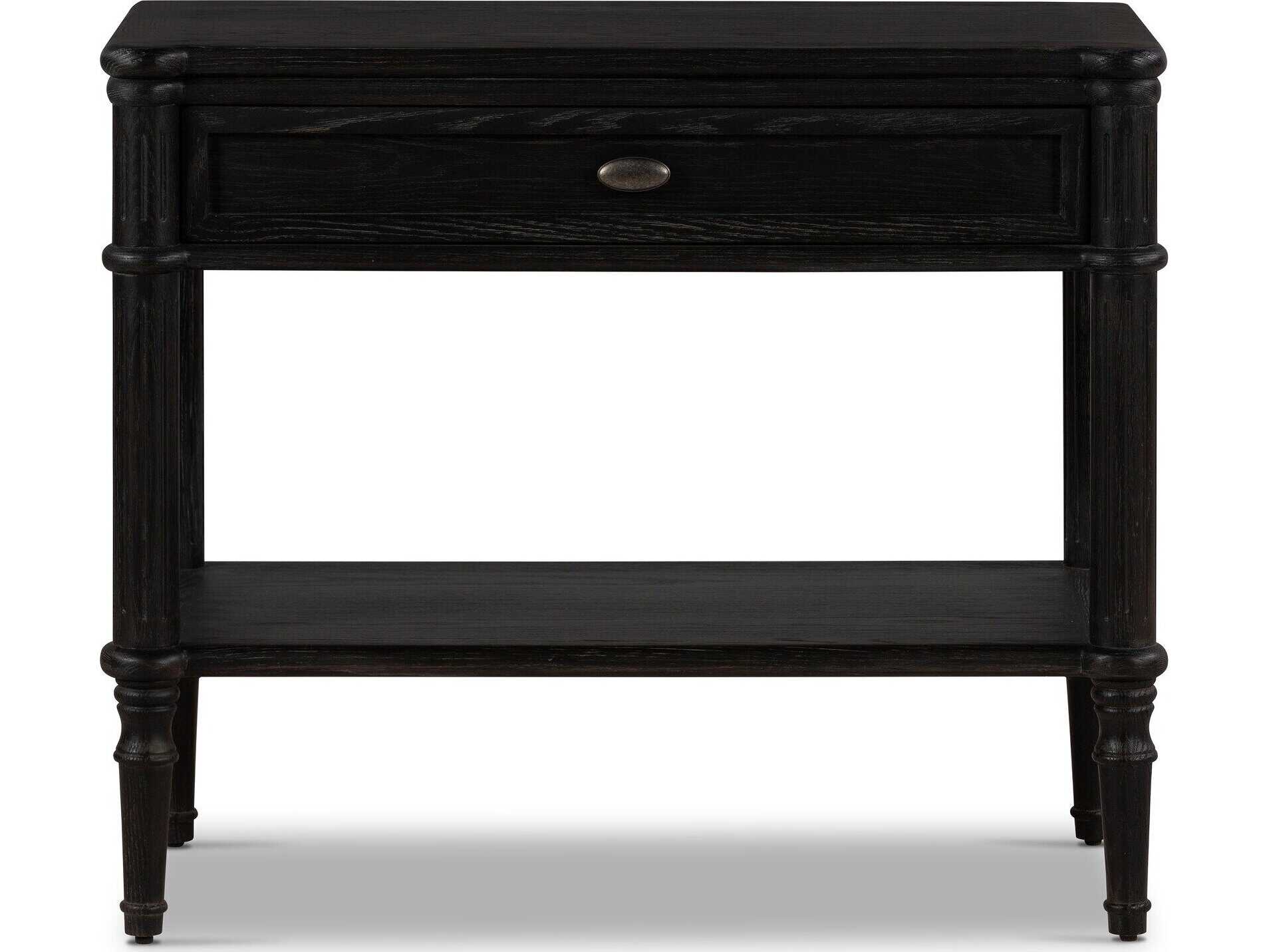 Four Hands Collins Toulouse 1-Drawer Black Oak Wood Nightstand
