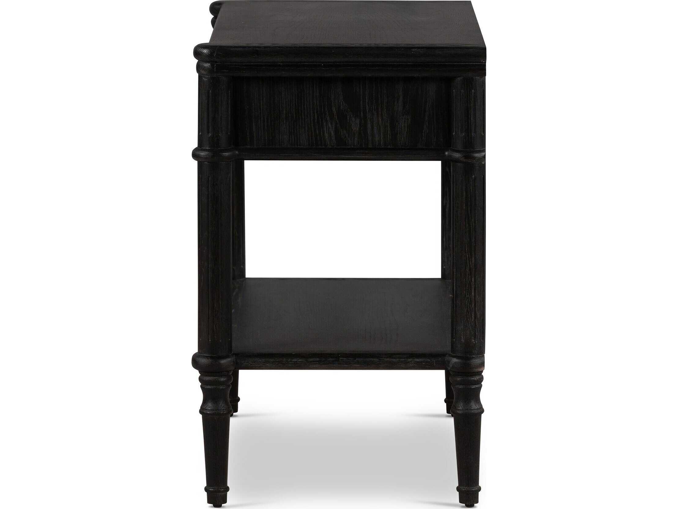 Four Hands Collins Toulouse 1-Drawer Black Oak Wood Nightstand