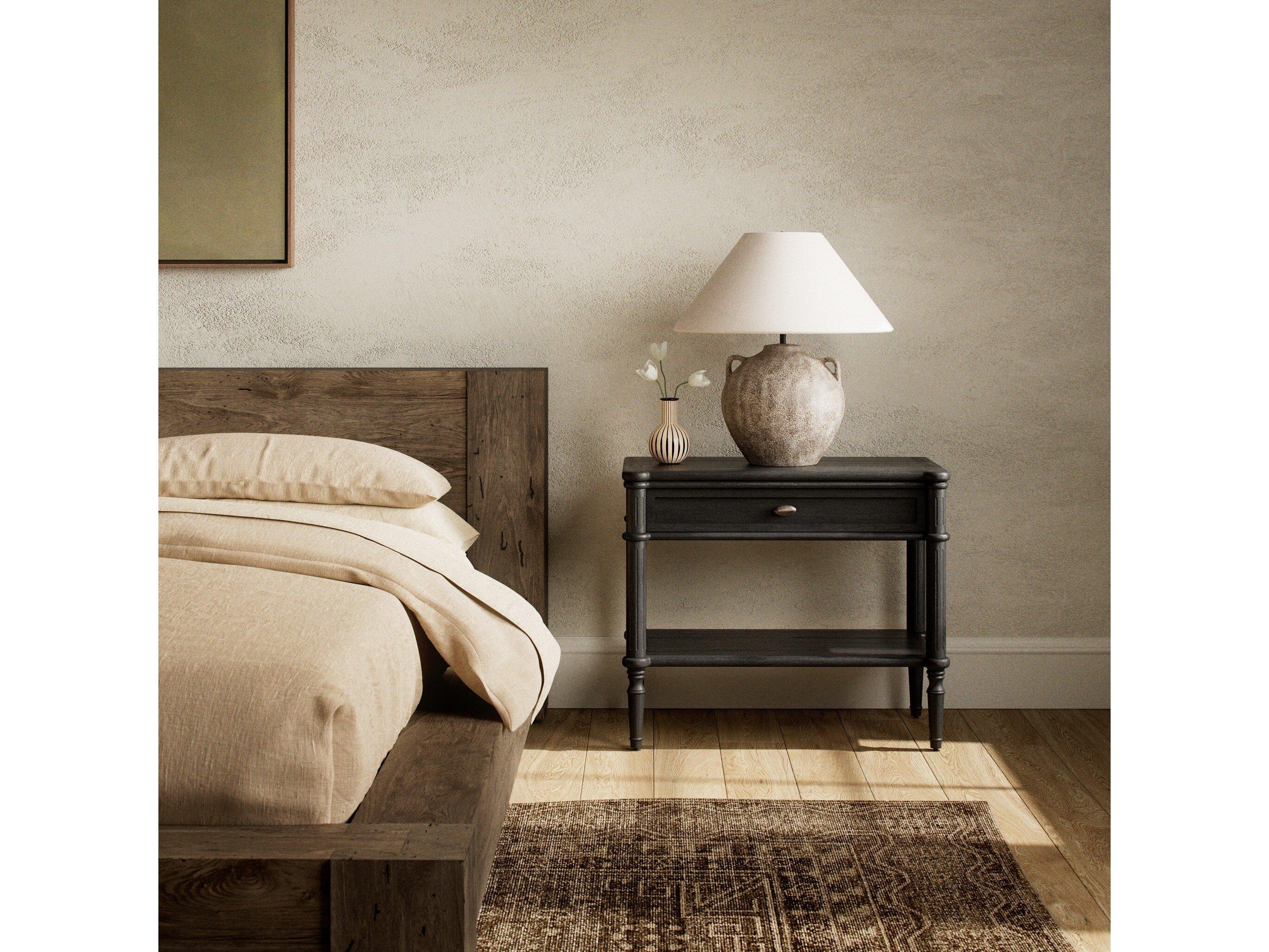 Four Hands Collins Toulouse 1-Drawer Black Oak Wood Nightstand