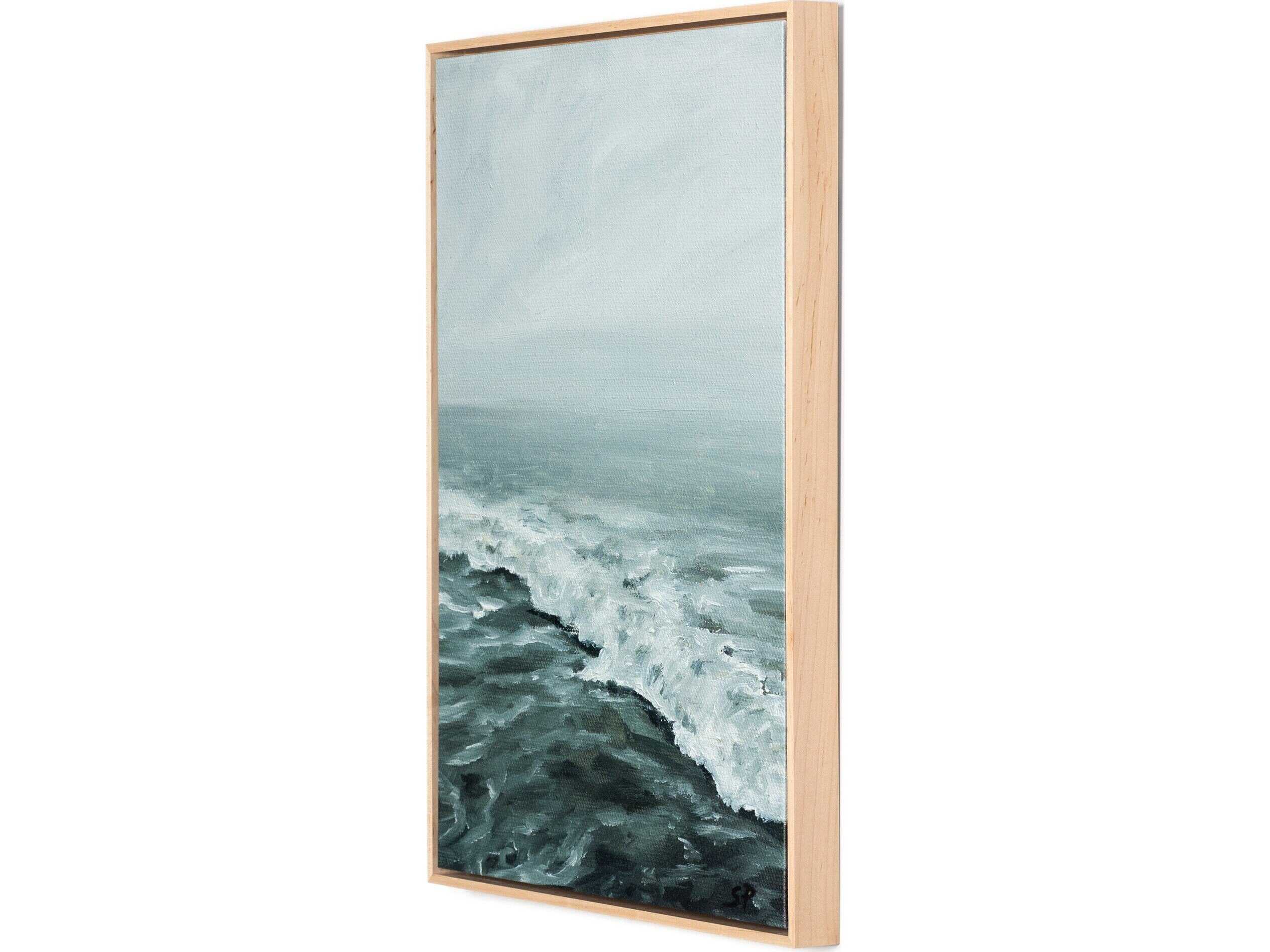 Four Hands Art Studio Morning Waves by Shaina Page Natural Maple Floater  Canvas Wall Art