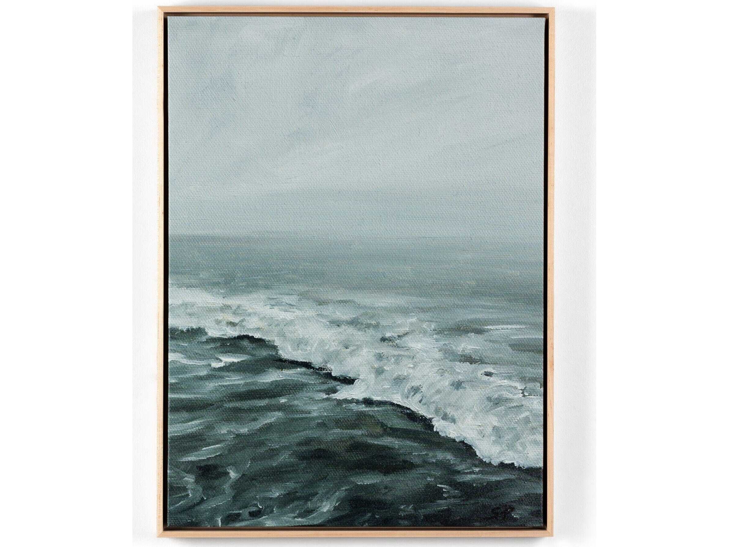 Four Hands Art Studio Morning Waves by Shaina Page Natural Maple Floater  Canvas Wall Art
