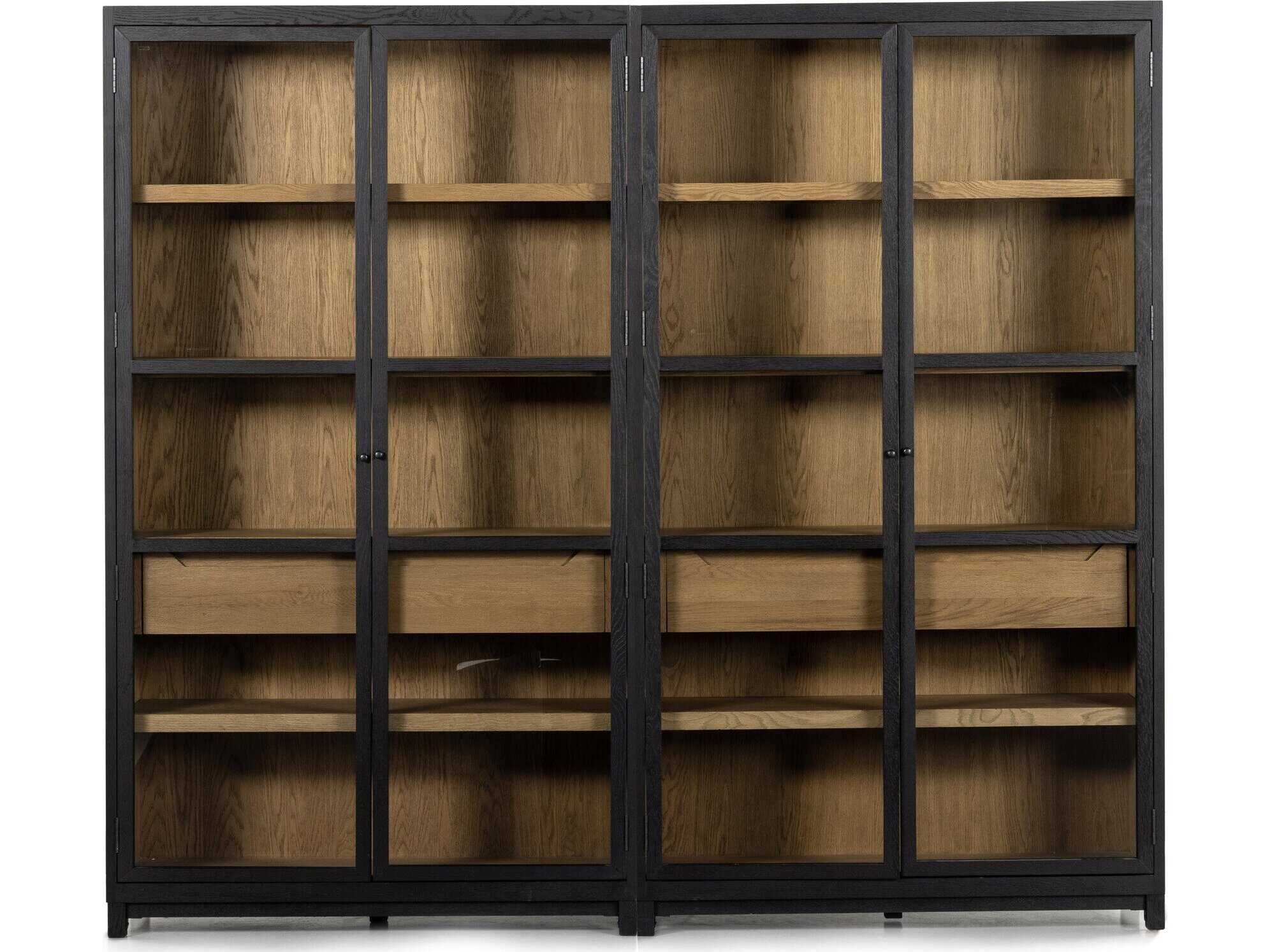 Four Hands Irondale Millie Oak Wood Tempered Glass Drifted Black Display Cabinet