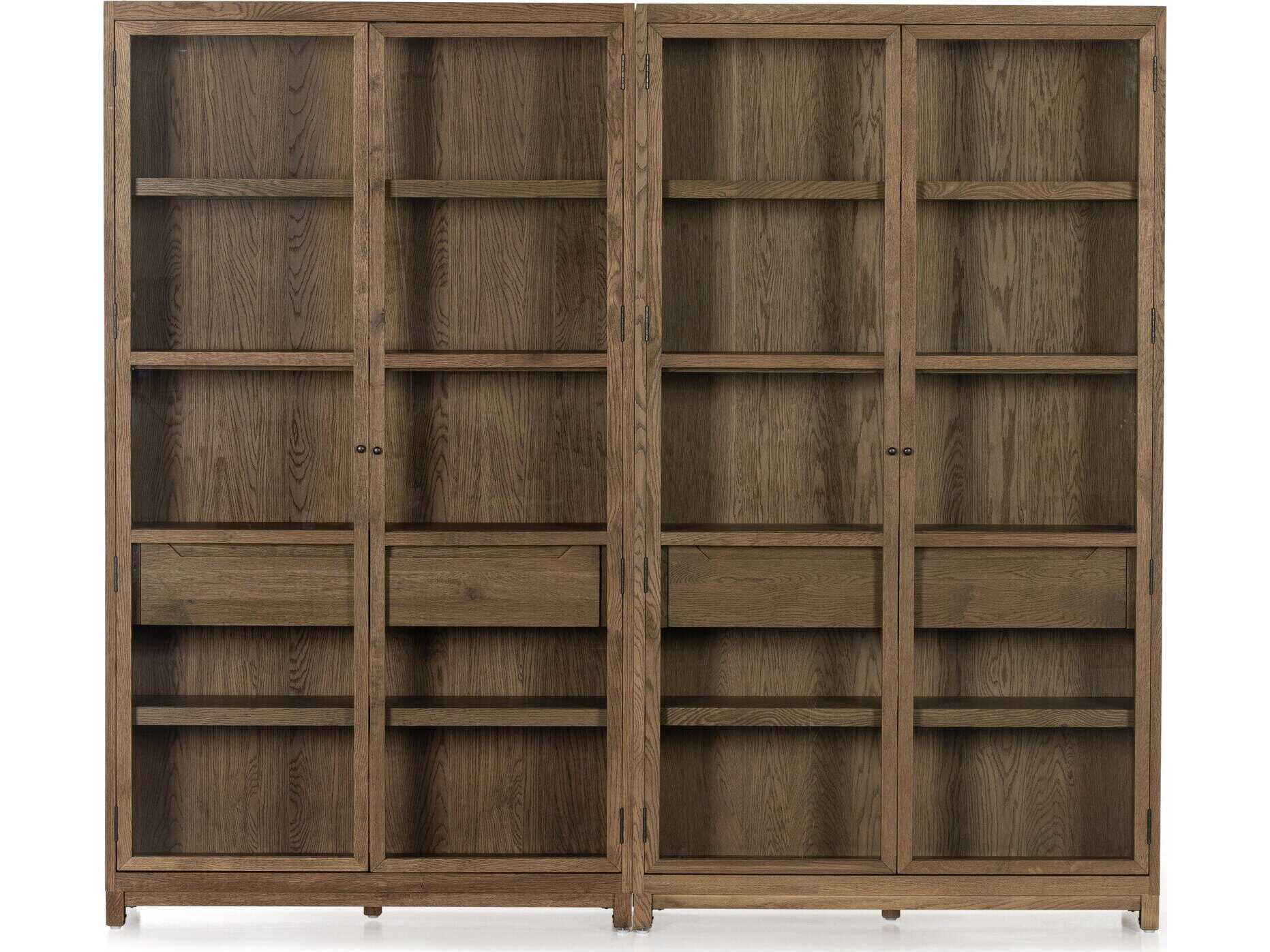 Four Hands Irondale Millie Oak Wood Tempered Glass Drifted Display Cabinet