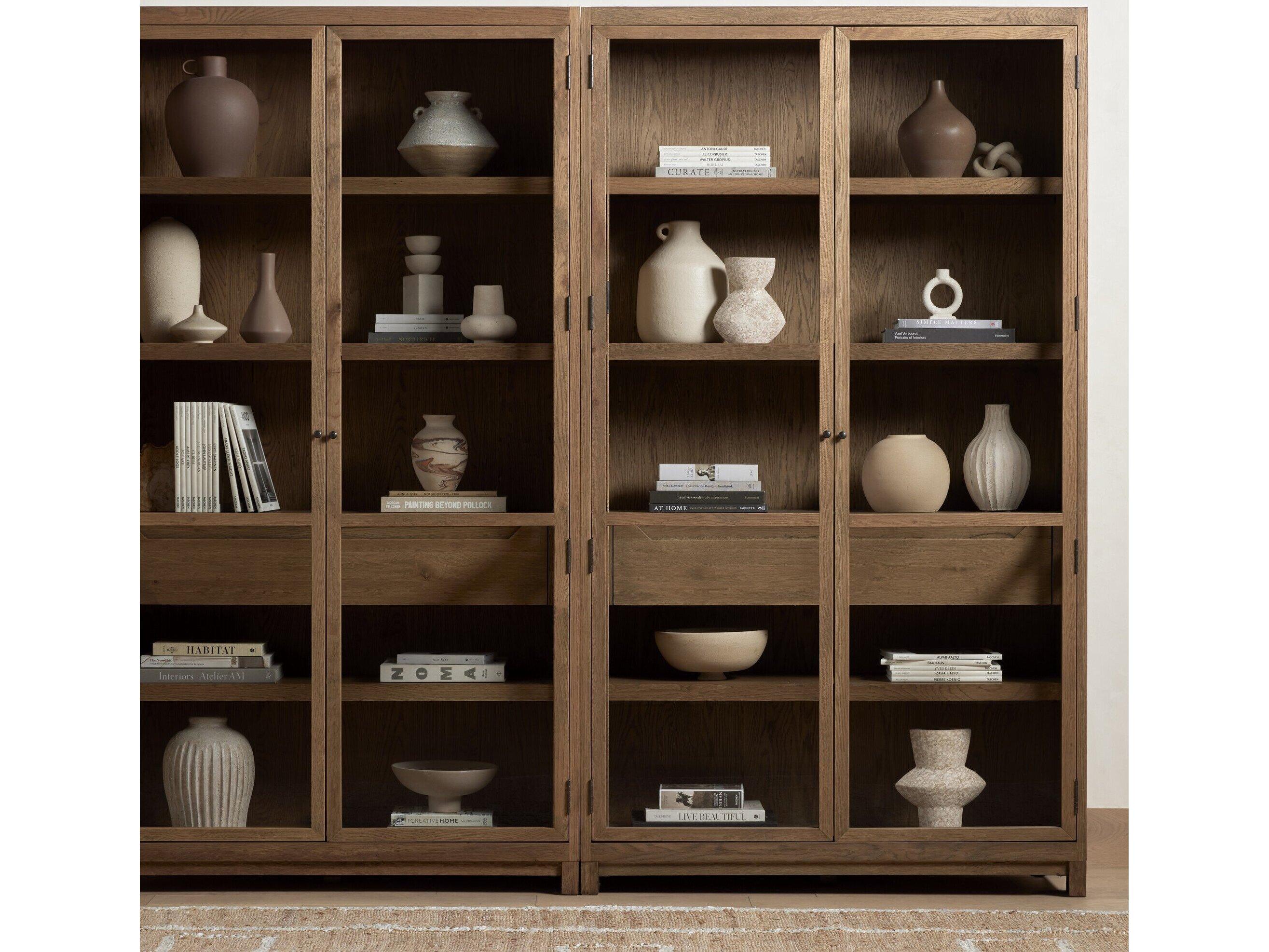 Four Hands Irondale Millie Oak Wood Tempered Glass Drifted Display Cabinet