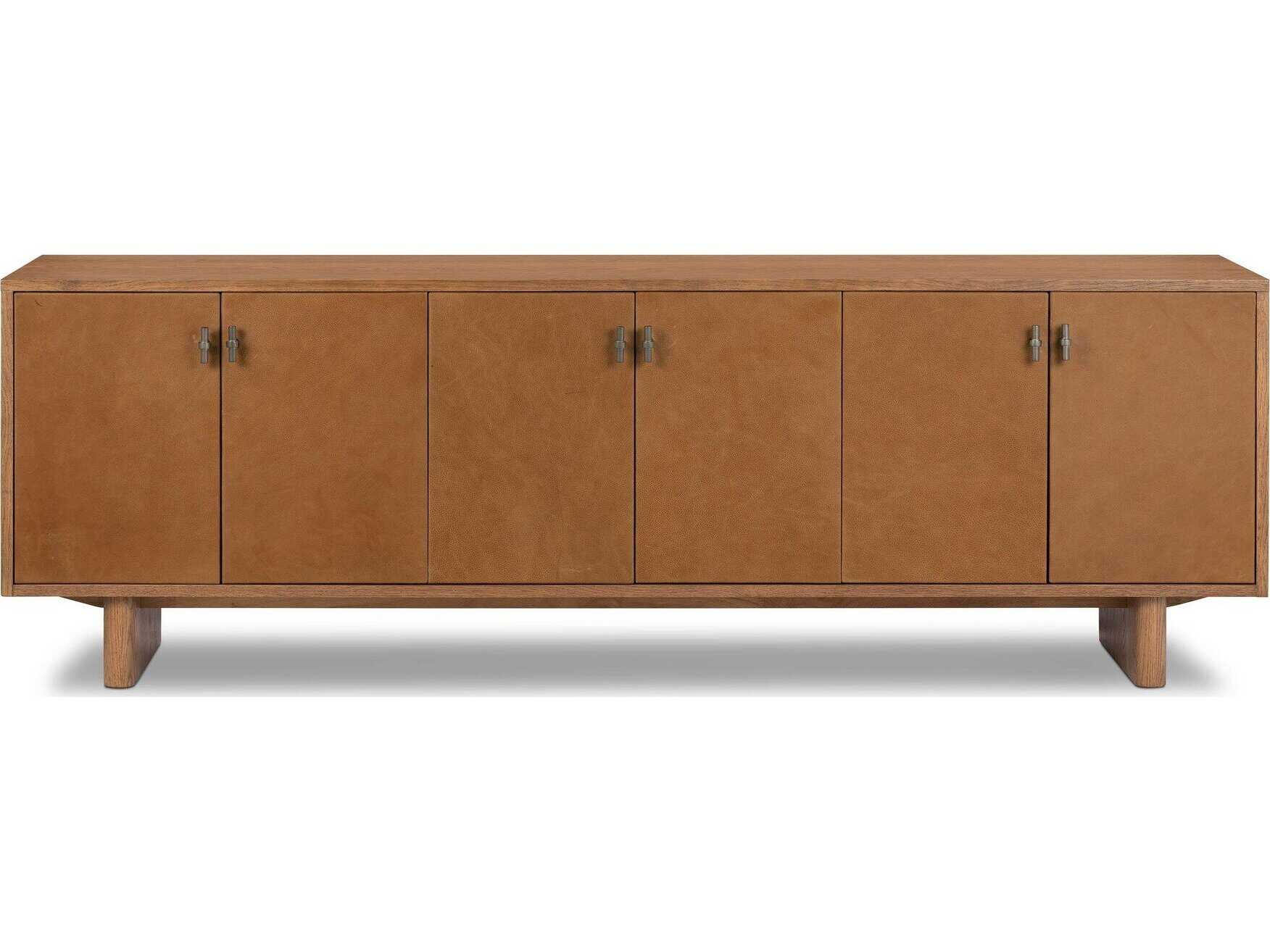 Four Hands Bolton Posada 78" Oak Wood Amber Palermo Cognac Gunmetal Media Console