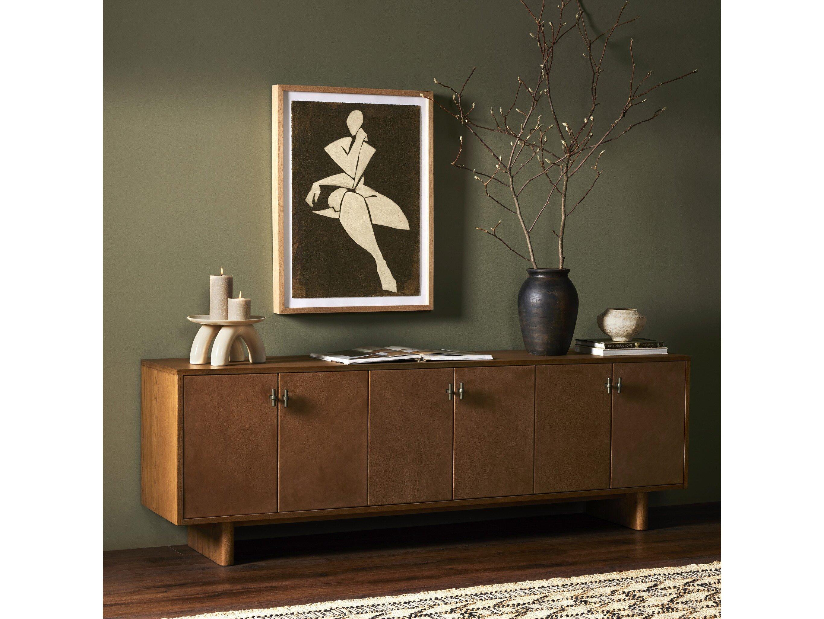 Four Hands Bolton Posada 78" Oak Wood Amber Palermo Cognac Gunmetal Media Console