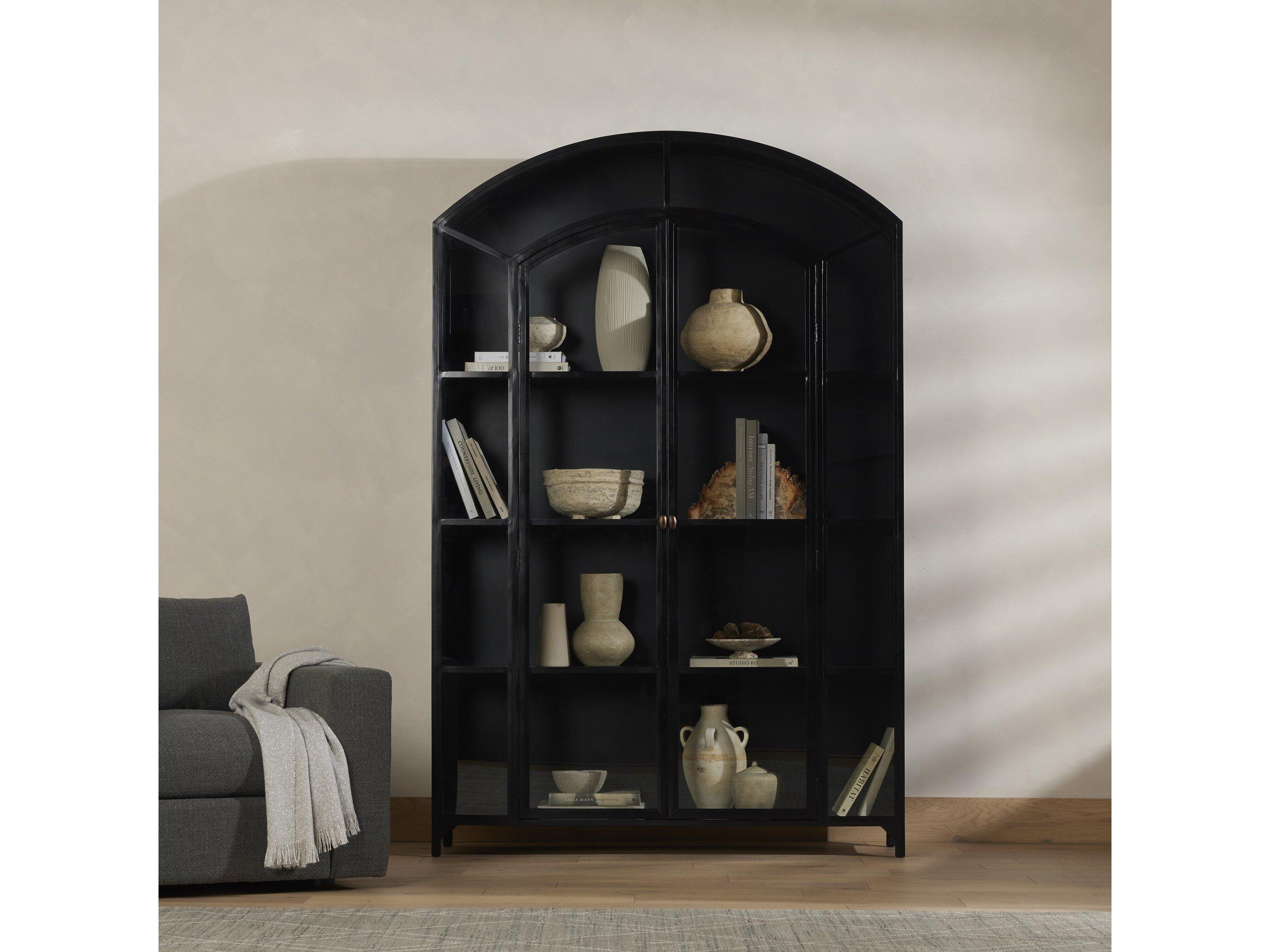 Four Hands Belmont Black Weathered Bronze Clear Glass Display Cabinet