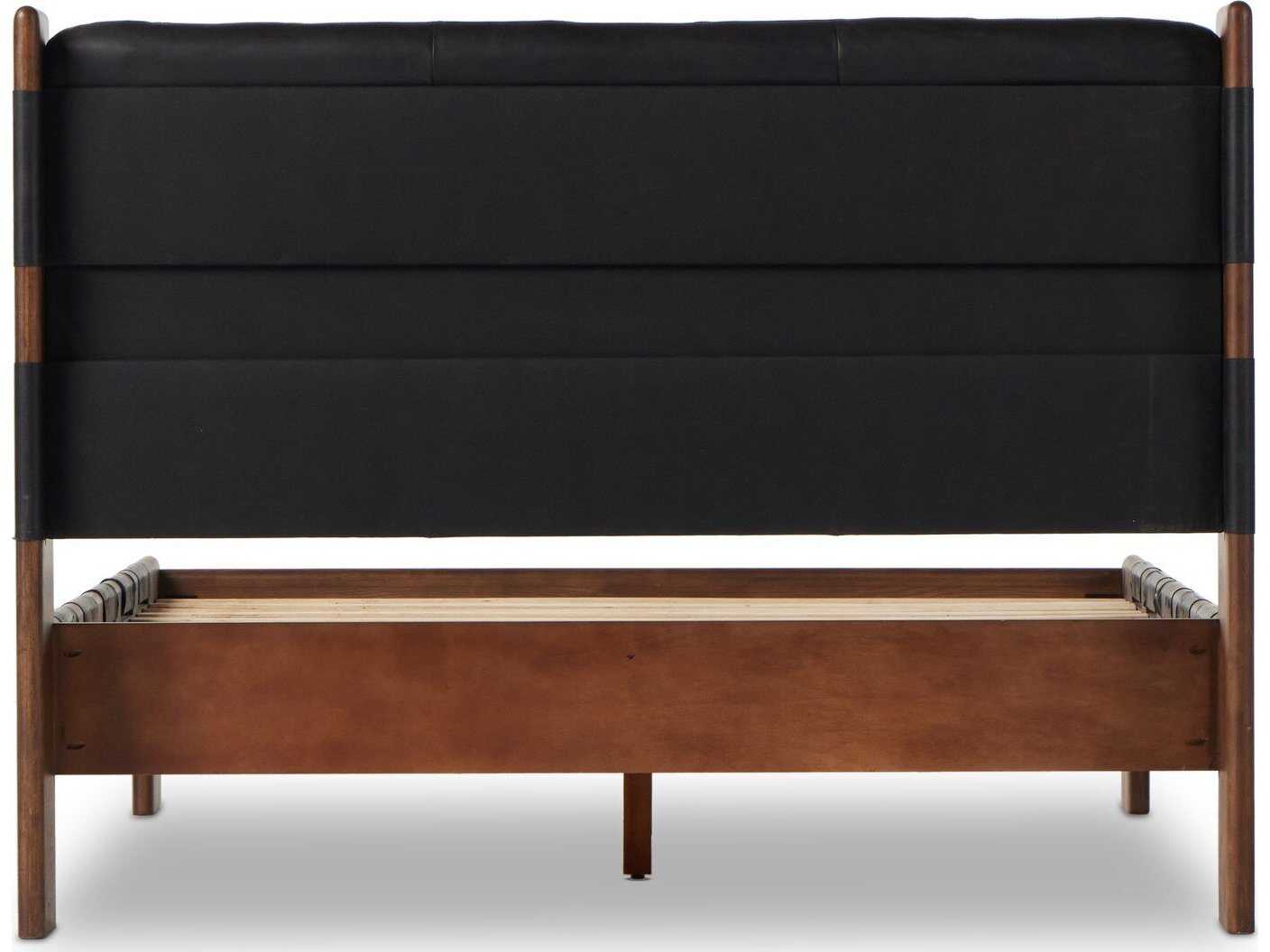 Four Hands Bolton Halston Terra Brown Ash Black Wood Leather King Panel Bed