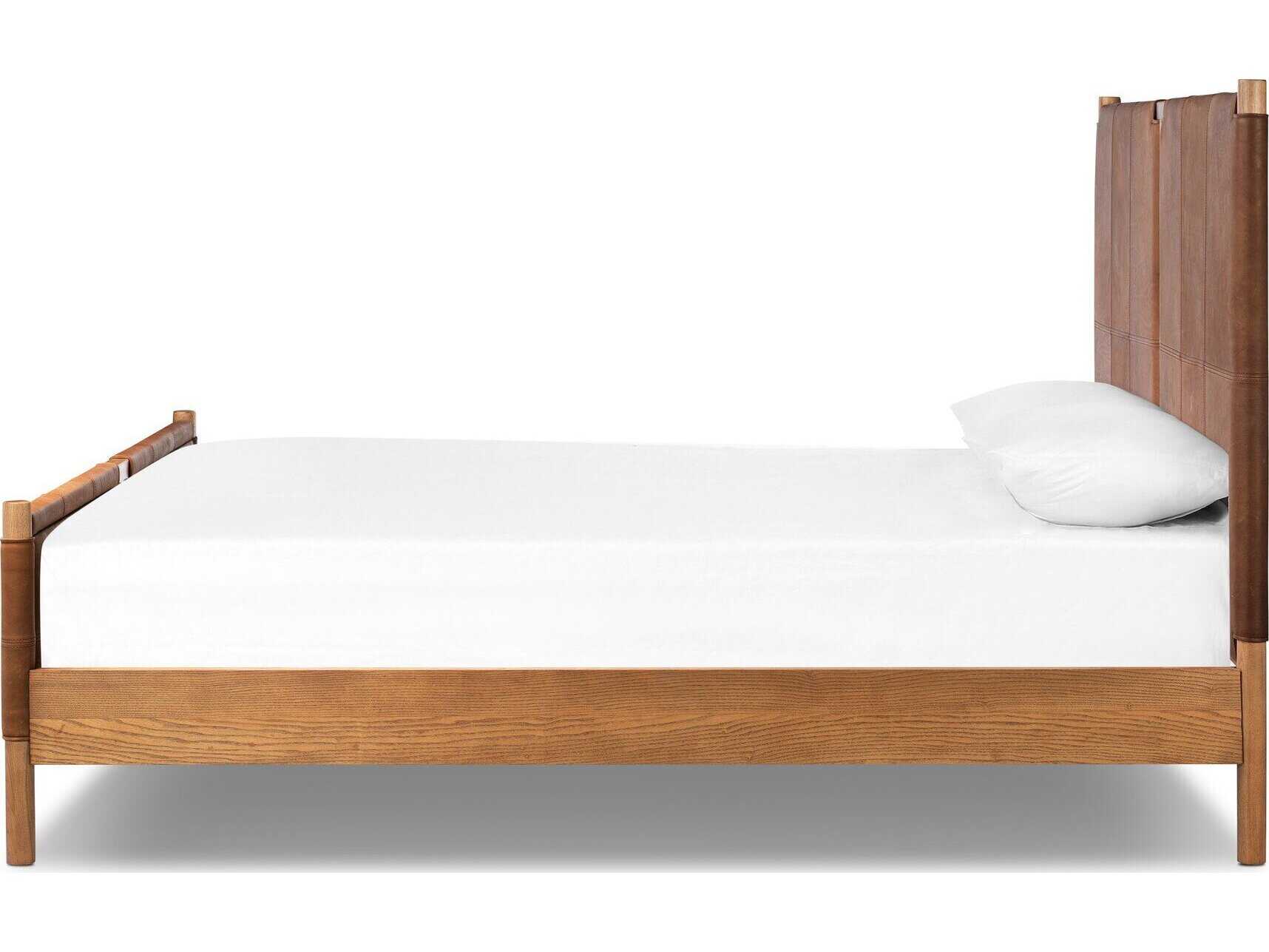 Four Hands Bolton Salado Brown Ash Wood Leather King Panel Bed