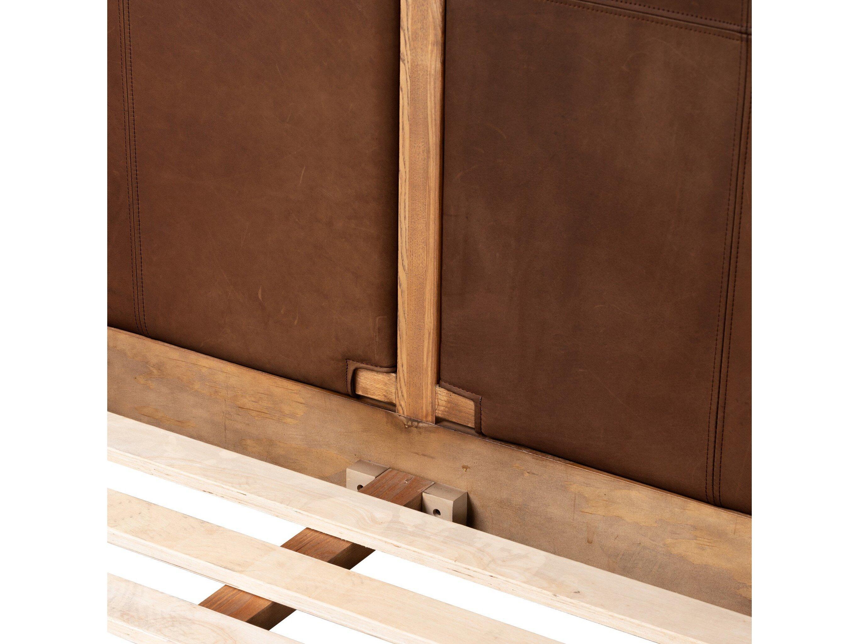 Four Hands Bolton Salado Brown Ash Wood Leather King Panel Bed