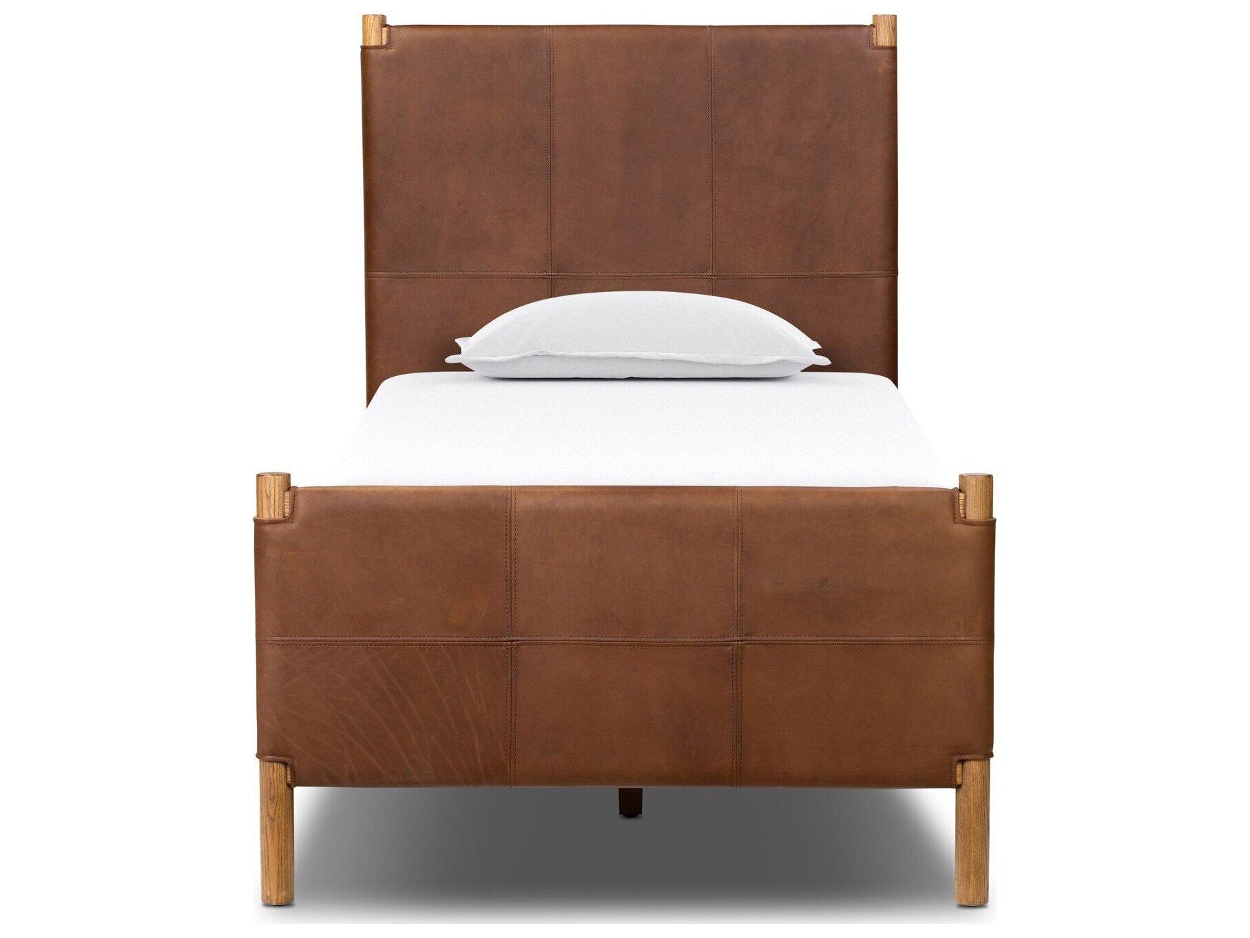 Four Hands Bolton Brown Ash Wood Leather Twin Panel Bed