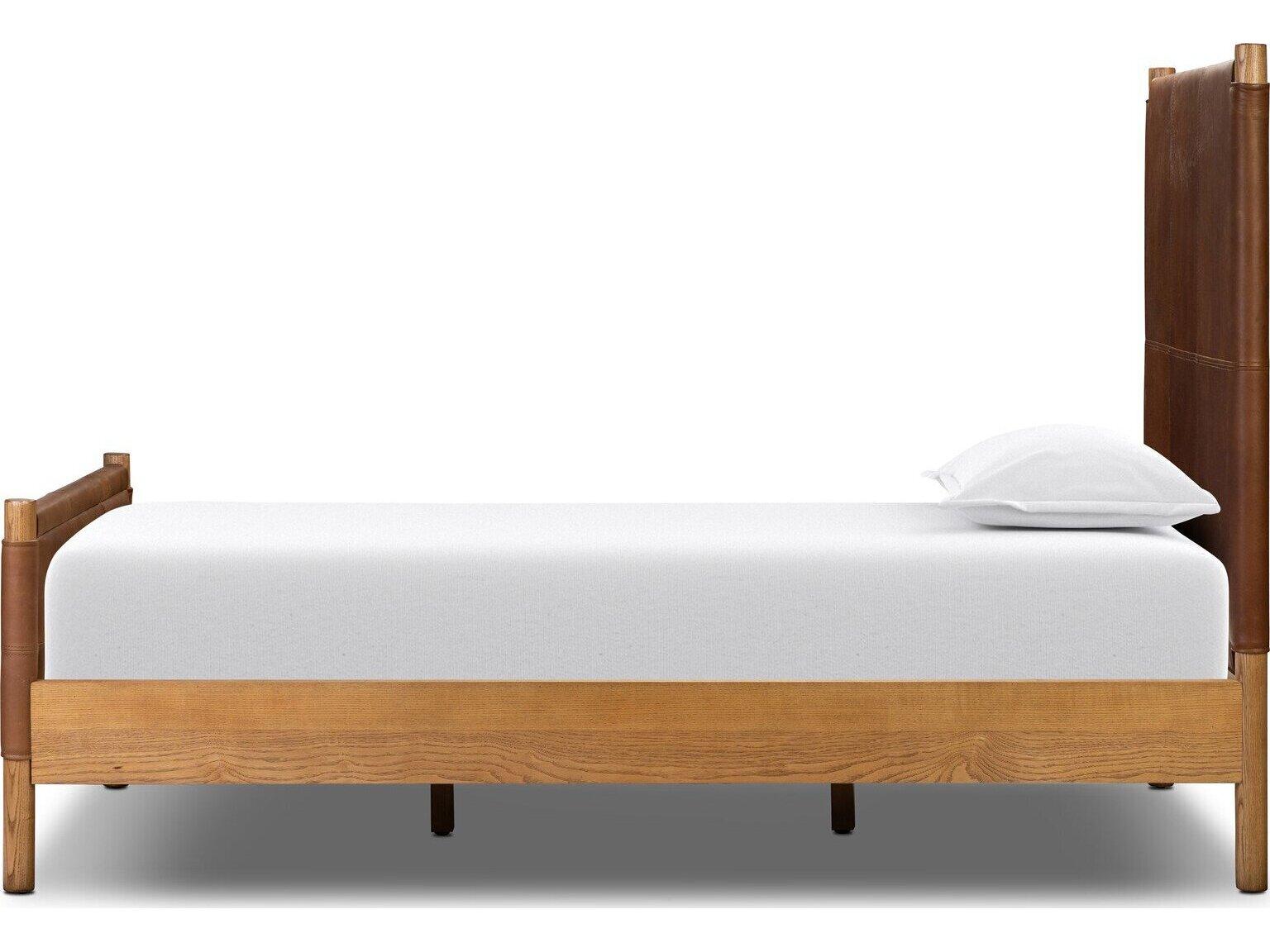 Four Hands Bolton Brown Ash Wood Leather Twin Panel Bed