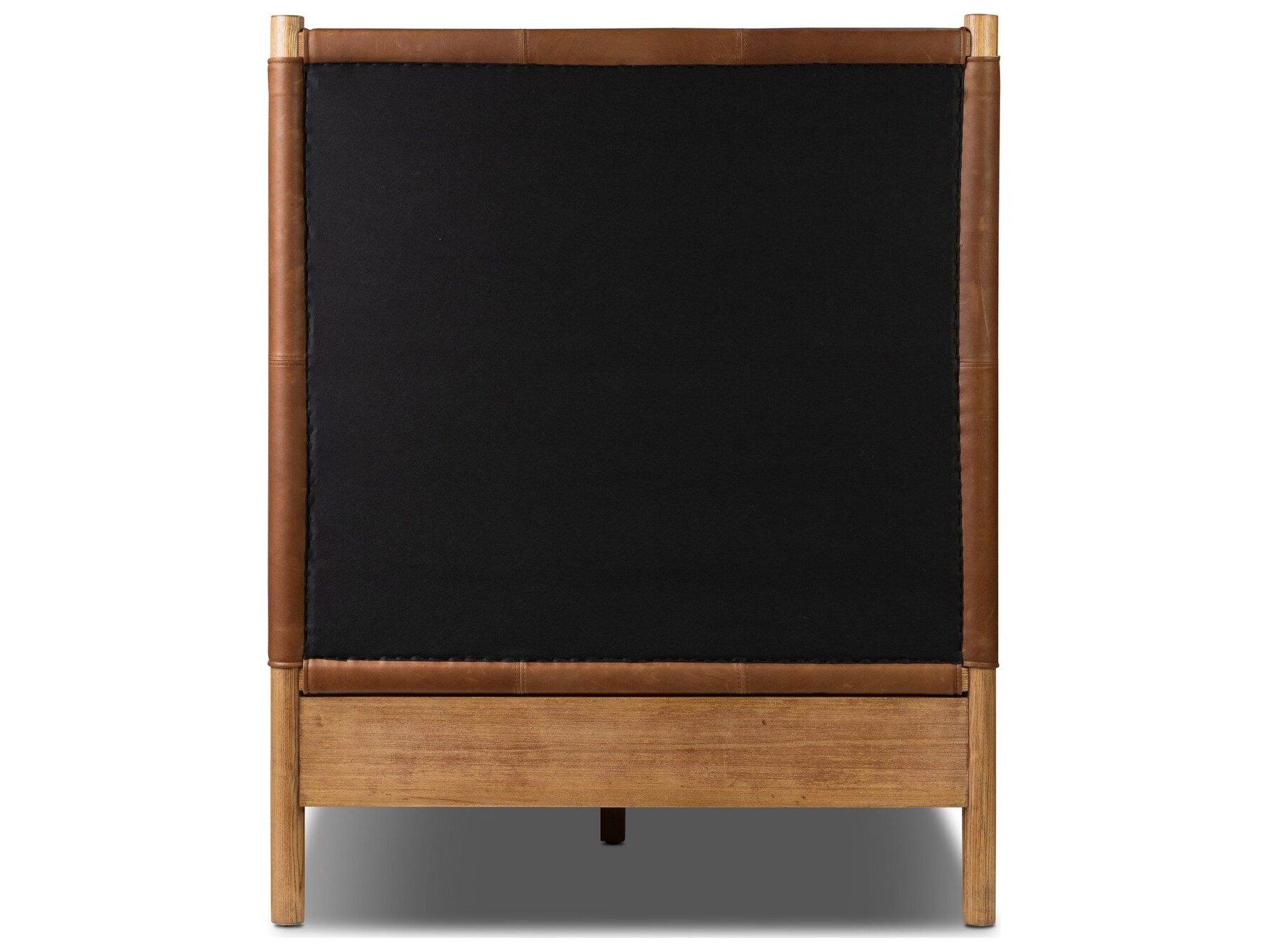 Four Hands Bolton Brown Ash Wood Leather Twin Panel Bed